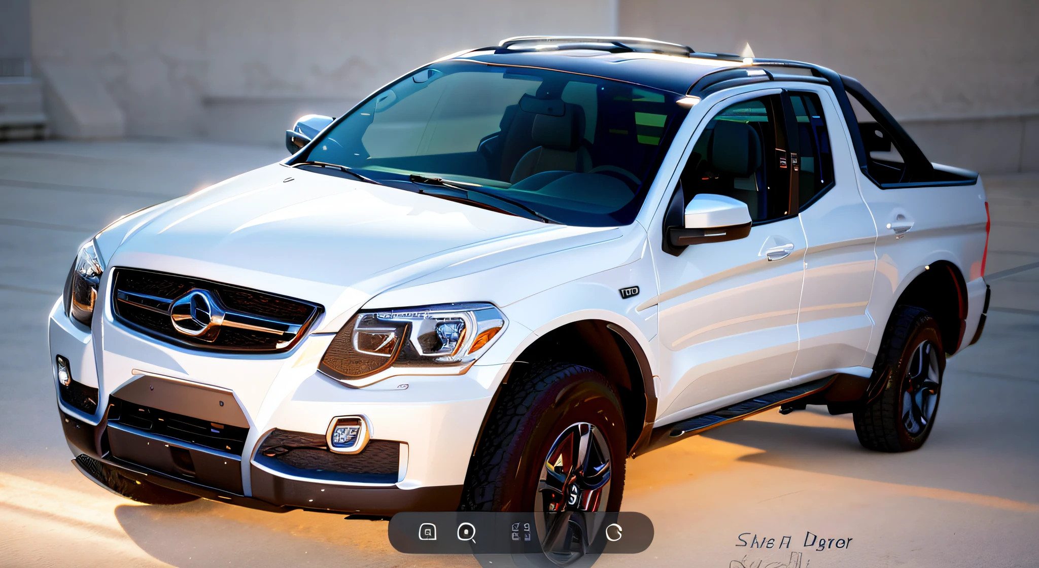 Arafed white truck with a black roof and a white background, Concept photo of the vehicle!!, photograph of the vehicle, in a shop, photograph of the automobile, digitally painted, 3/4 front view, front of front, background image, in front of a store, desktop background, front profile, front image, commercial photograph of the car, front portrait, front perspective, Full front view, highly detailed digital painting, super realistic