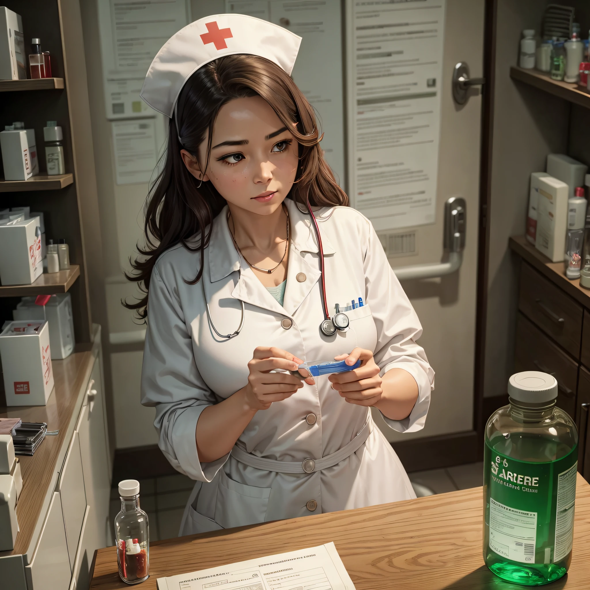 Nurse putting medicine in serum bag in a dark room --auto --s2