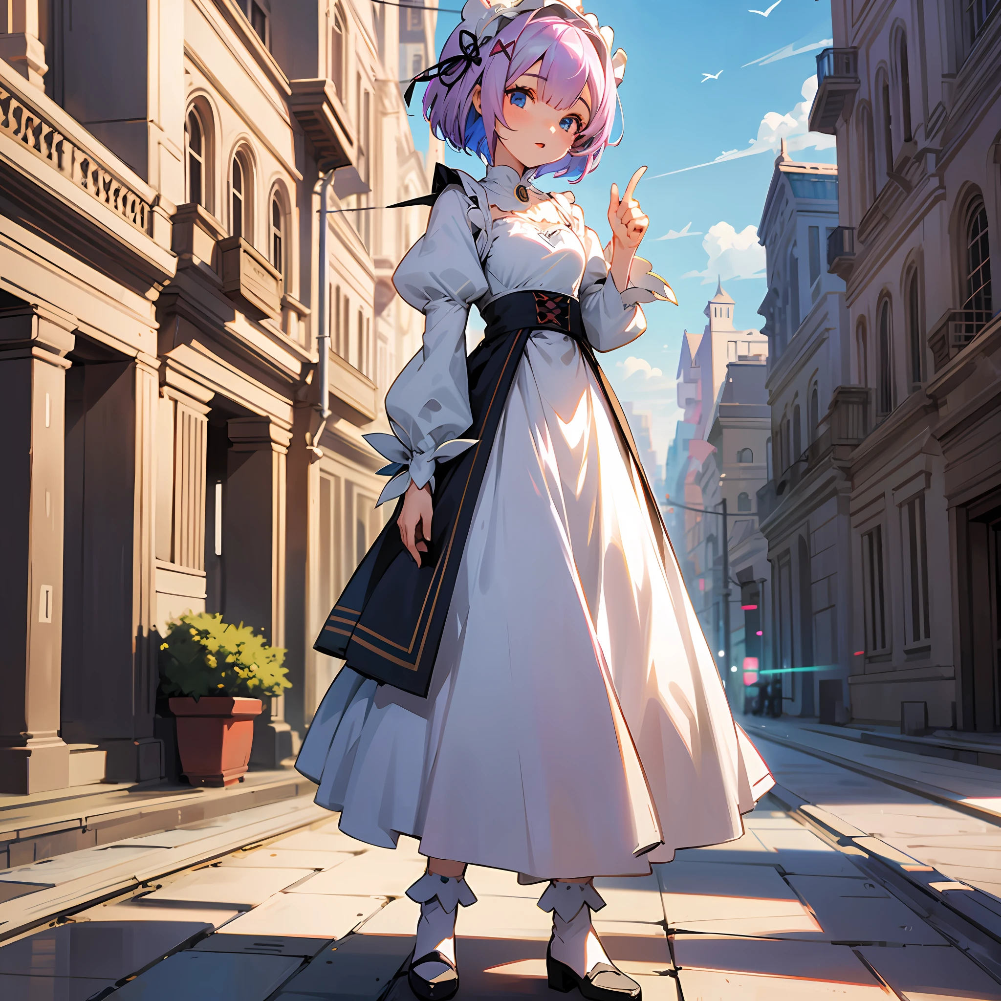 Emilia, 1girl, standing, rem, Fusion --auto --s2