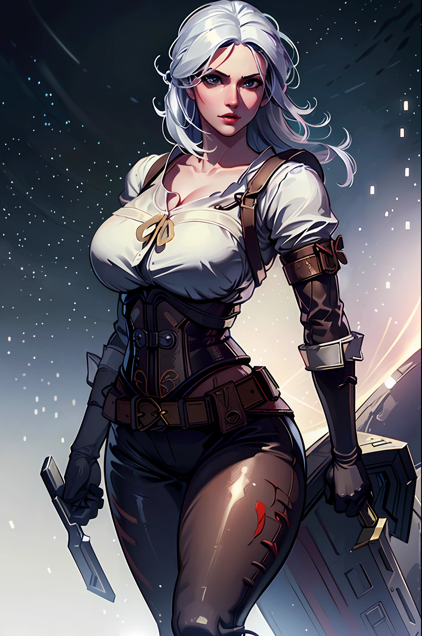 (8k, RAW photo, best quality, masterpiece: 1.2),(realistic, photorealistic:1.37), ((best quality)), ultra-high resolution, extremely detailed CG Unity 8k wallpaper, physical rendering, cinematic lighting, cleavage, full body, ass, wide hips, (bokeh:1.4), Siri woman,(upper body:1.3)