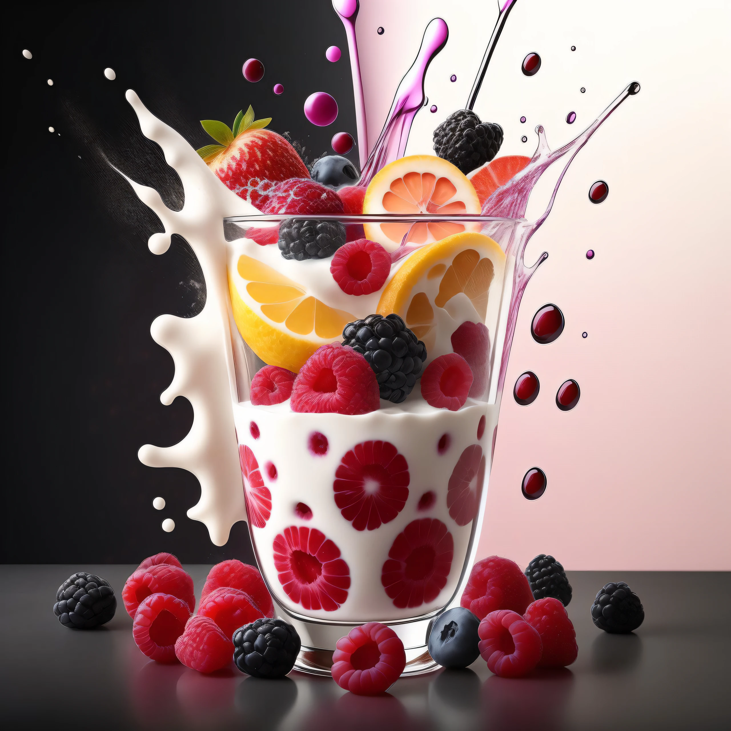 mix fruit and berries, fruits splash milk png