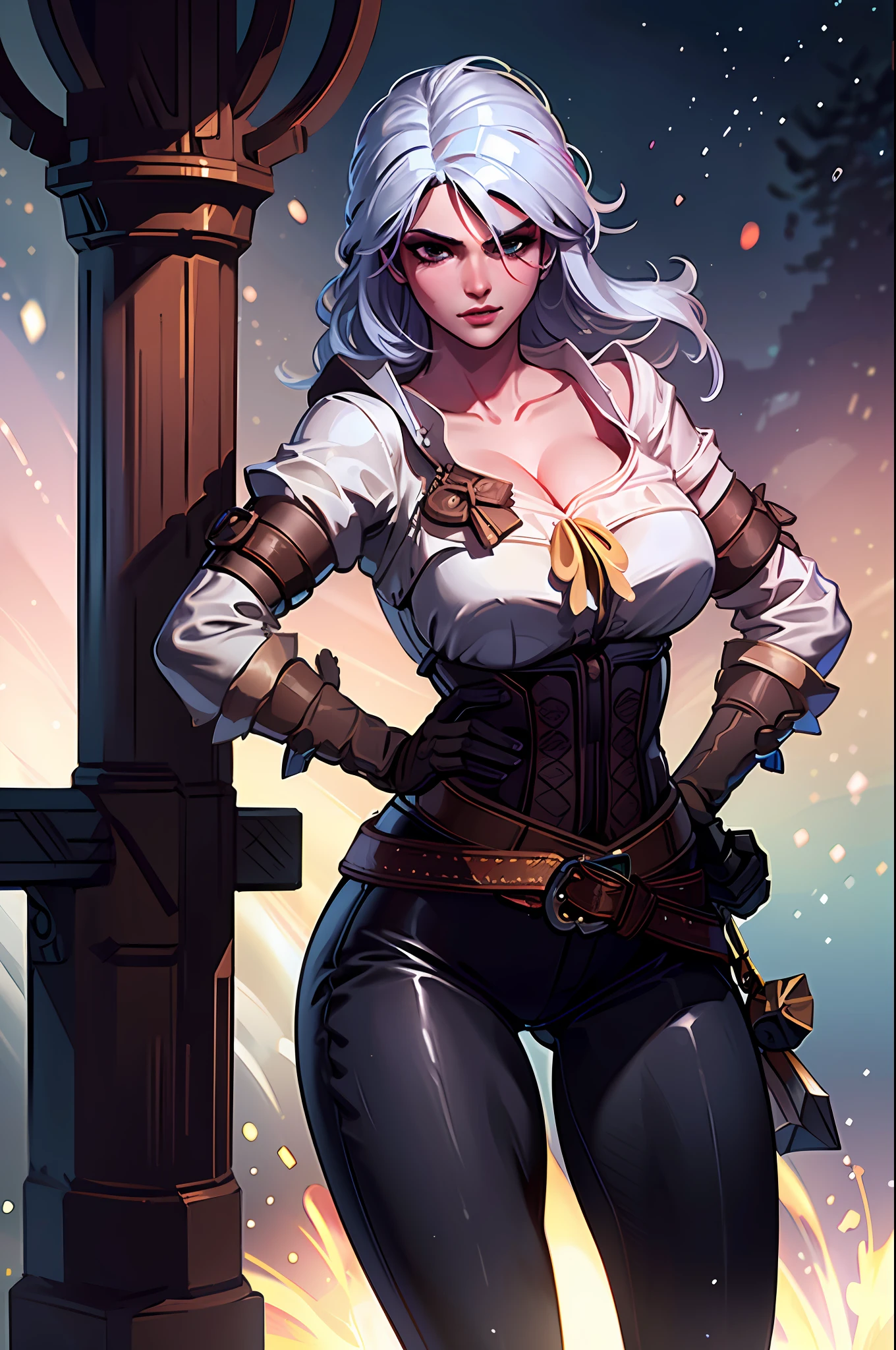 (8k, RAW photo, best quality, masterpiece: 1.2), ((best quality)), ultra-high resolution, extremely detailed CG Unity 8k wallpaper, physical rendering, lighting, décolleté, full body, ass, wide hips, (bokeh:1.4), Siri, woman
