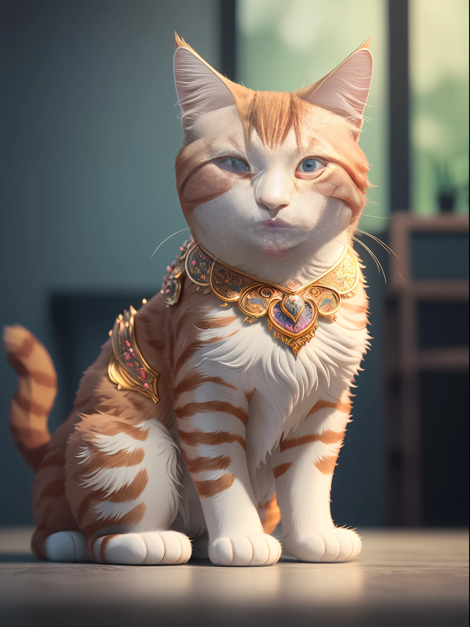 majestic male ginger cat, ultra-detailed complex 3d rendering with porcelain profile of Vietnamese character, maximalist beautiful studio soft light, rim lighting, vibrant details, lace, hyper-realistic, hand, facial muscles, electric wires, microchip, elegant, beautiful background, octane, H.R. style giger --auto --s2