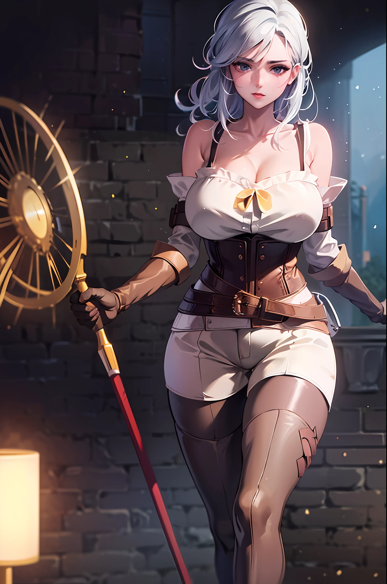 (8k, RAW photo, best quality, masterpiece: 1.2), ((best quality)), ultra-high resolution, extremely detailed CG Unity 8k wallpaper, physical rendering, lighting, décolleté, full body, ass, wide hips, (bokeh:1.4), Siri, woman