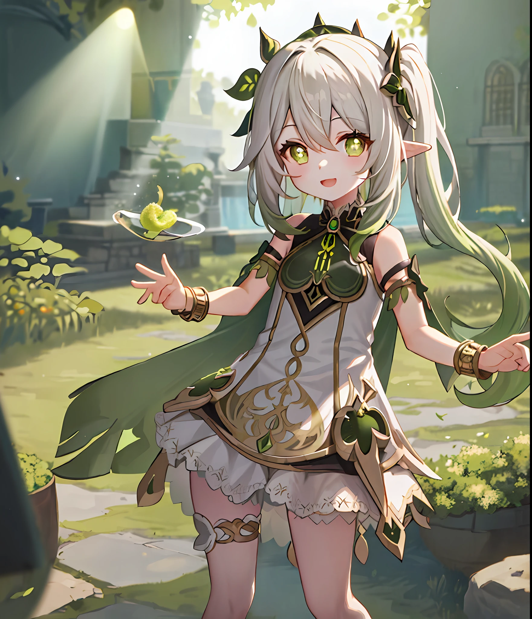 Nahida 1:5, masterpiece 1:5, best quality, 1girl, solo, nahida_genshin, cross-shaped pupils, default_dress, green cape, standing, 1:5,