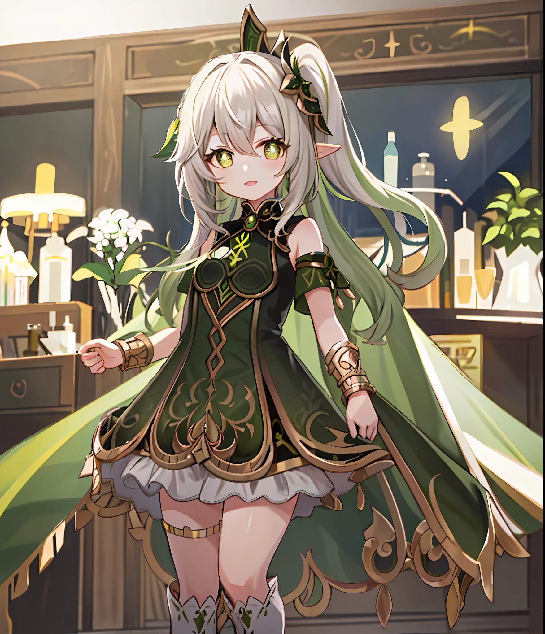Nahida 1:5, masterpiece 1:5, best quality, 1girl, solo, nahida_genshin, cross-shaped pupils, default_dress, green cape, standing, 1:5,