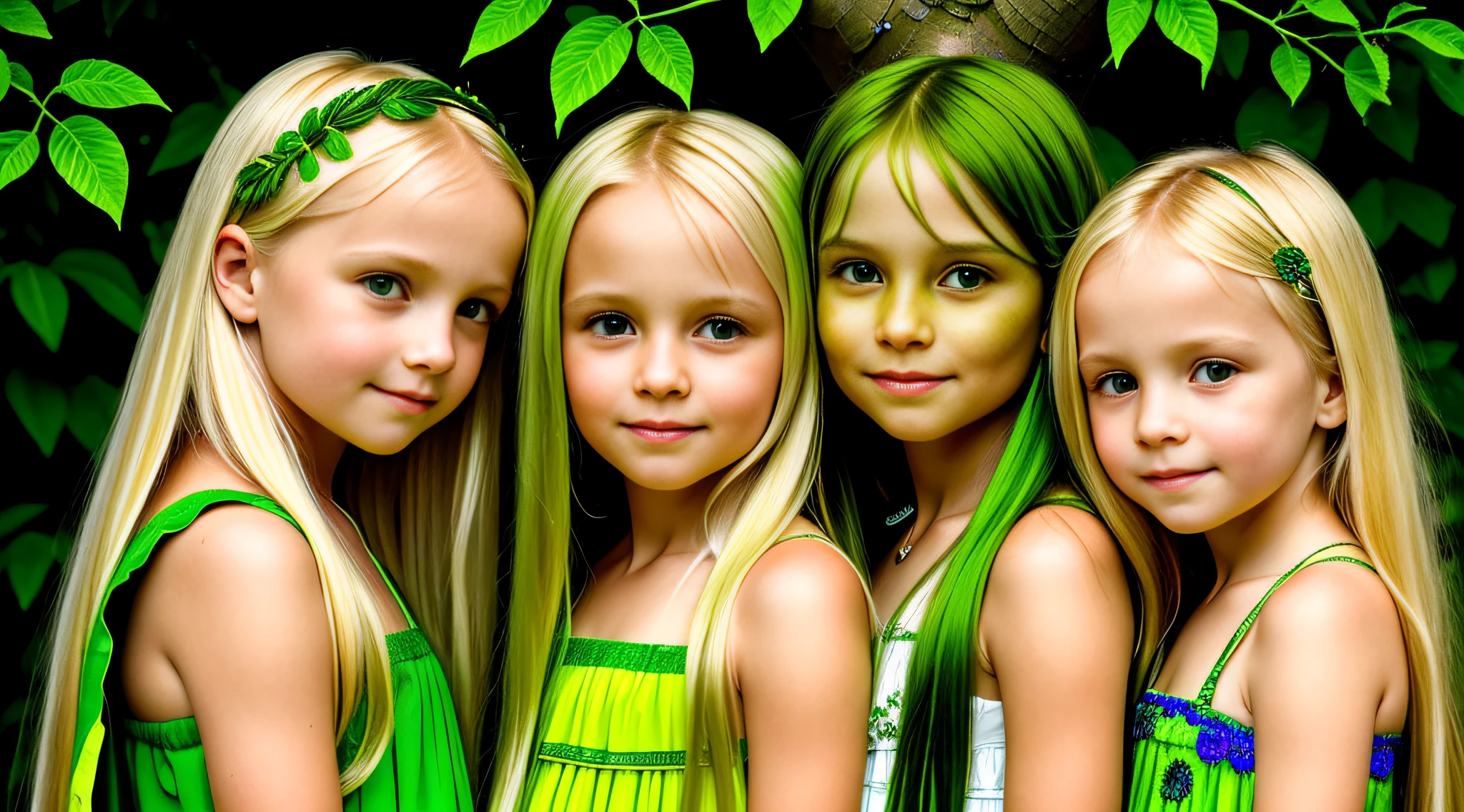3 girls Russian with 10 yearsONG STRAIGHT HAIR blondes, PORTRAIT STYLE, a closeup of a snake on a branch in a tree, green snakes, green skin!, green snake background, green colored skin, green glow, sickly green colors, green colored skin!!, green skin with scales, green skin, bright green, greenish skin, snake, green skin, vibrant green, green skin. intricate, an elegant green, monochrome green