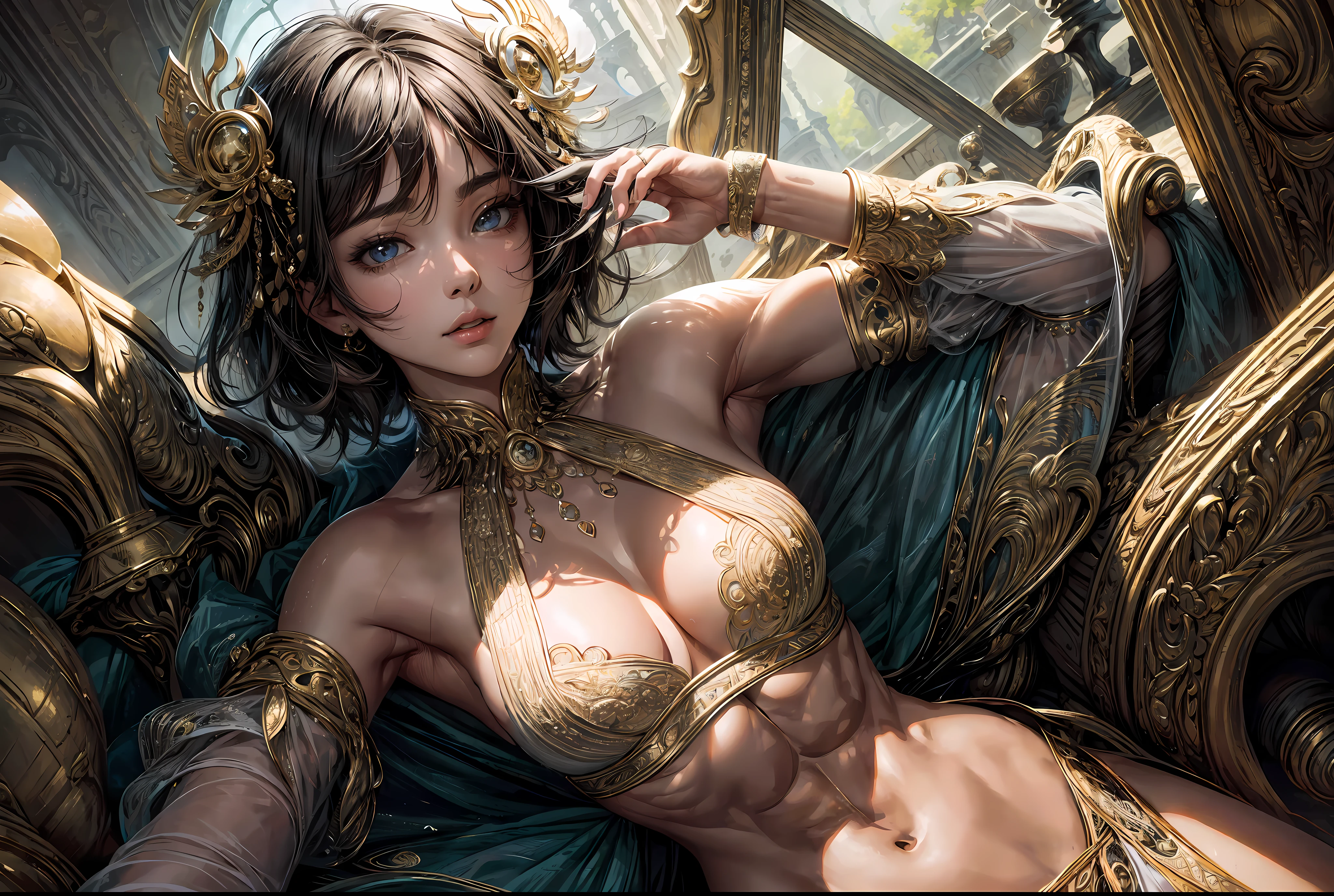 ((Best quality)), ((masterpiece)), ((highly intricate details)),beautiful, high quality, highres, absurdres, light difussion,  intricate details, complex details, ((anime)), (anime:1.2) , (perfect face:1.3), extreme detailed eyes, colorful, highest detailed, vibrant colors, high contrast, (8K UHD:1.2), (photorealistic:1.2),(masterpiece:1.4), (best quality:1.4), realistic, 1girl
Create a mesmerizing masterpiece with hyper-detailed and realistic portraiture of a short-haired girl, focusing on her upper body. The theme of this artwork is "Reflections of Resilience," capturing the essence of inner strength and the beauty found within life's complexities.

The girl's portrait exudes confidence and resilience, her short hair a symbol of her boldness and independence. Every strand of hair is meticulously rendered, reflecting the texture and movement of her distinct hairstyle. Her gaze, intense and unwavering, reveals a depth of wisdom and determination.

To enhance the intricate detail, accentuate the girl's features with meticulous precision. Her eyes, captivating and full of life, radiate with a multitude of emotions. Fine lines and shading depict the delicate contours of her face, capturing the nuances of her expression. Her skin, flawlessly rendered, showcases the subtle interplay of light and shadow, emphasizing her inner strength.

The background of the artwork becomes a tapestry of intricate details, reflecting the complexity of the girl's journey. Abstract elements intertwine, representing the multifaceted nature of her experiences. Intricate patterns and motifs emerge, reminiscent of organic forms, architecture, or cultural symbols, creating an environment of depth and intrigue.

Incorporate a diverse array of objects and symbols within the background, representing the girl's resilience and the richness of her story. Perhaps scattered books and quill pens allude to her intellectual pursuits and thirst for knowledge.