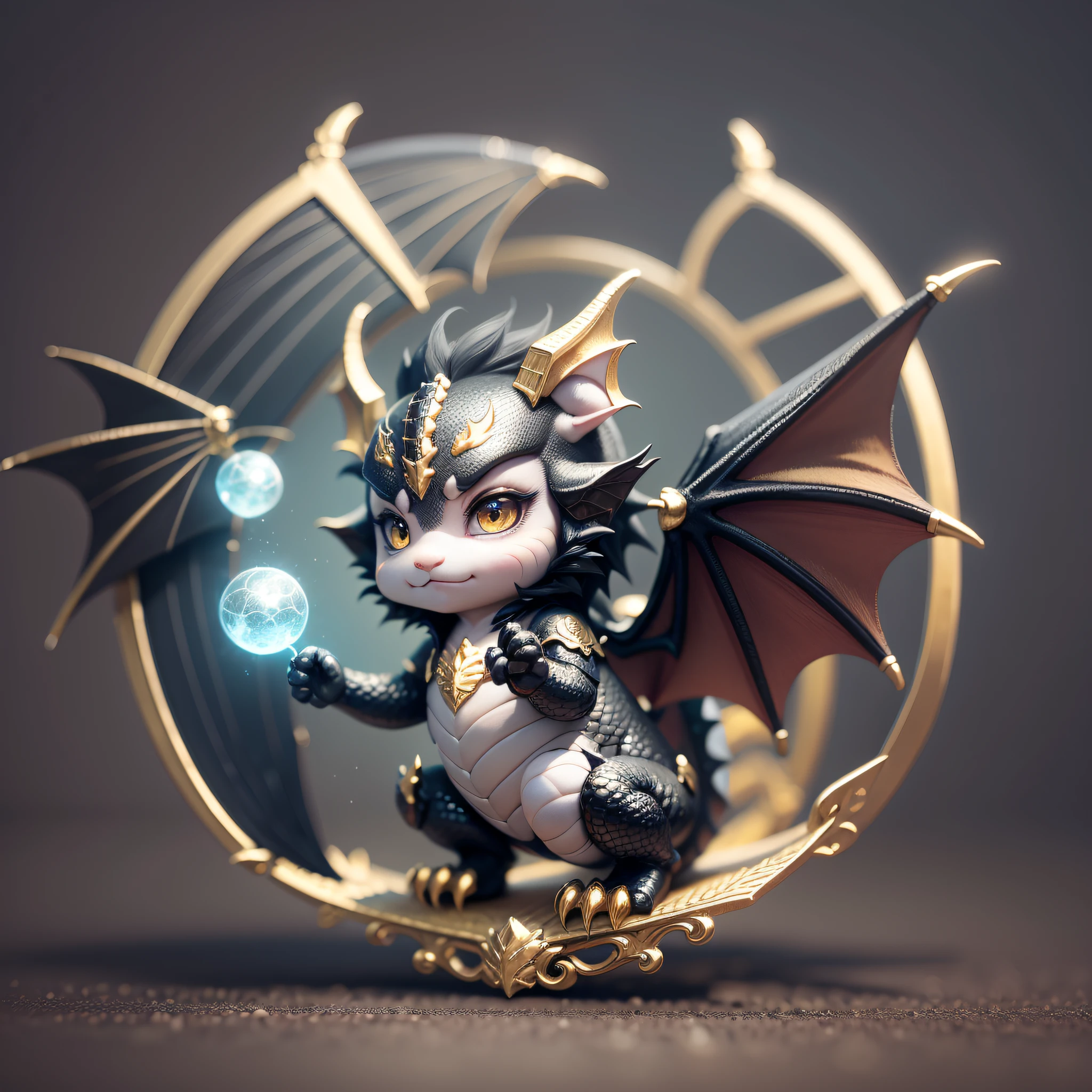 friendly dragon baby black color with gold, mascot with wings --auto --s2