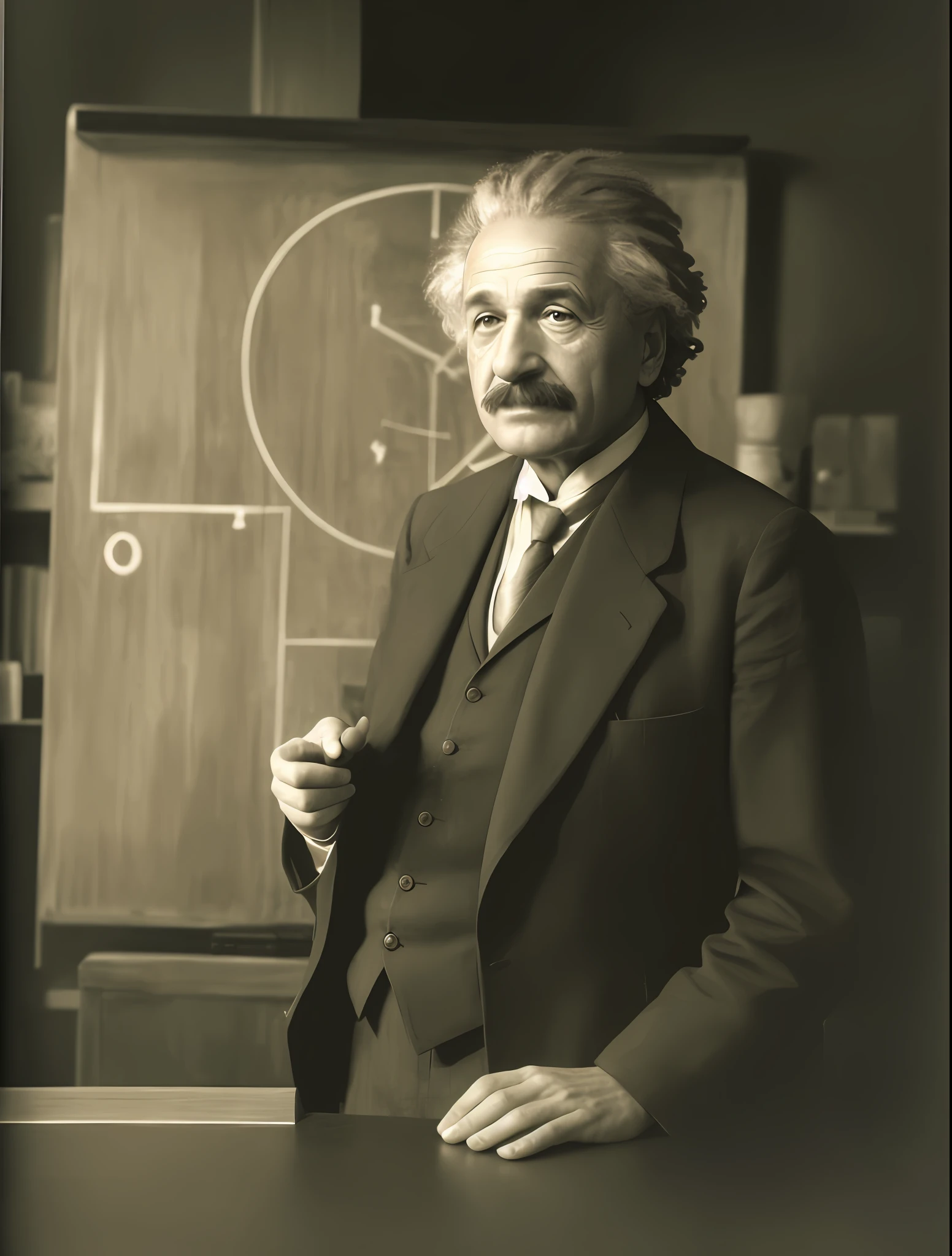 4k, high quality, AlbertEinstein, lightroom, soft light, (natural skin texture: 1.2), (hyperrealism: 1.1) black and white, expressive wrinkles.
