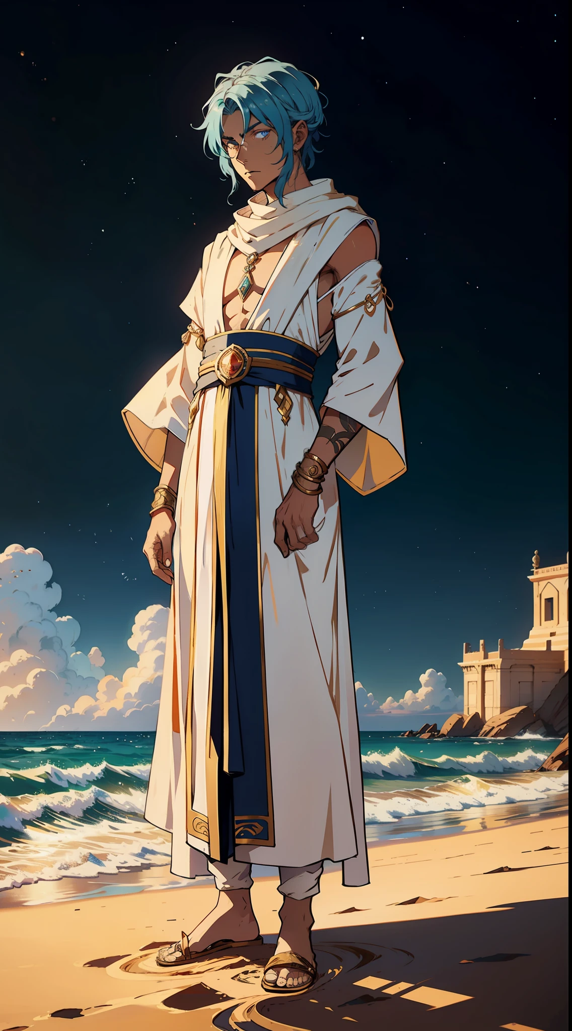 Earth genasi Time wizard made of flowing sand in roman clothing
