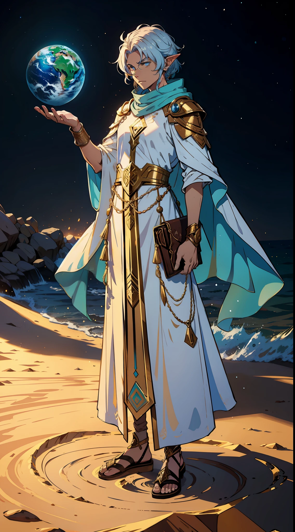 Earth genasi Time wizard made of flowing sand in roman clothing