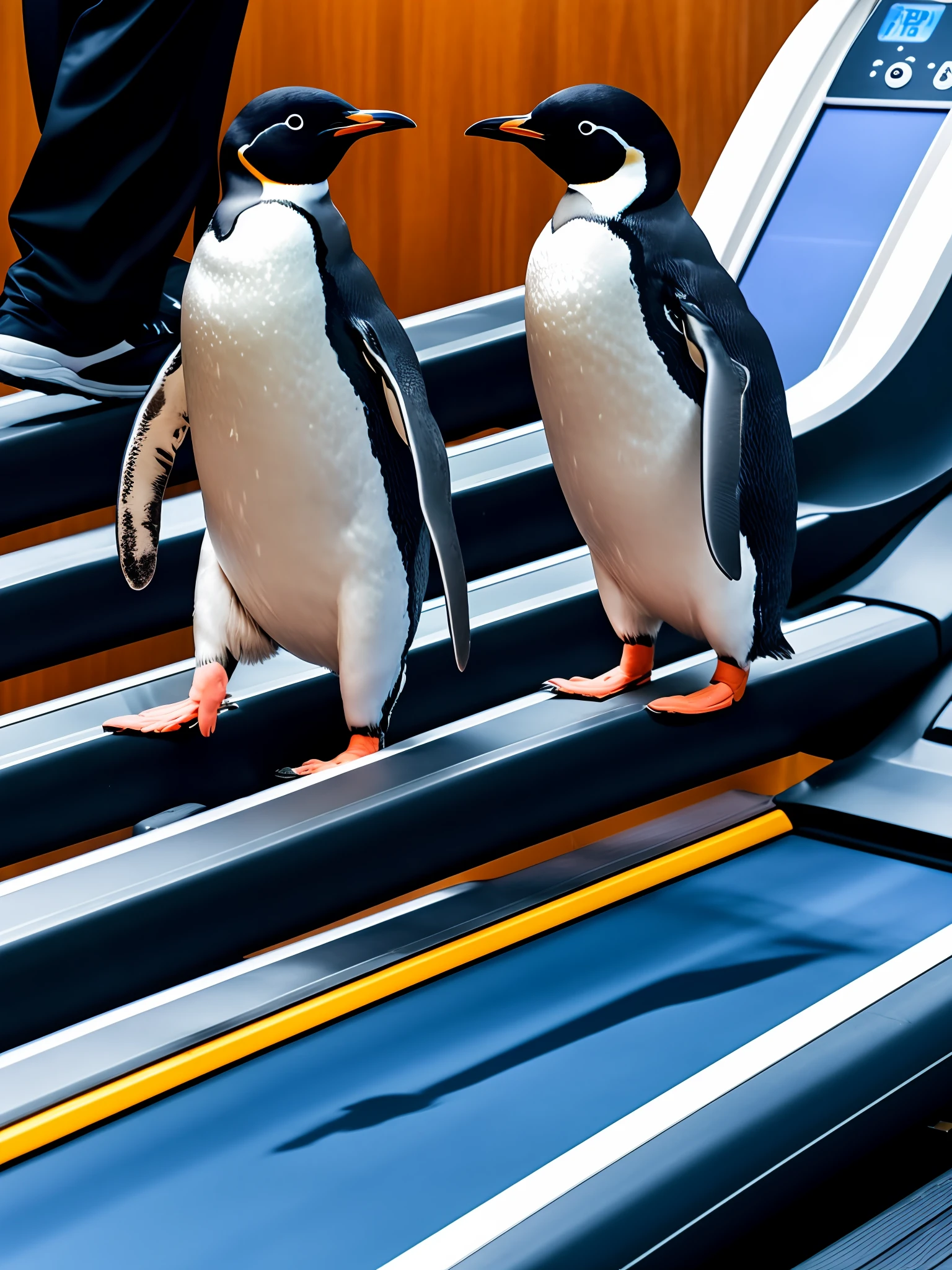 Penguin running on the treadmill