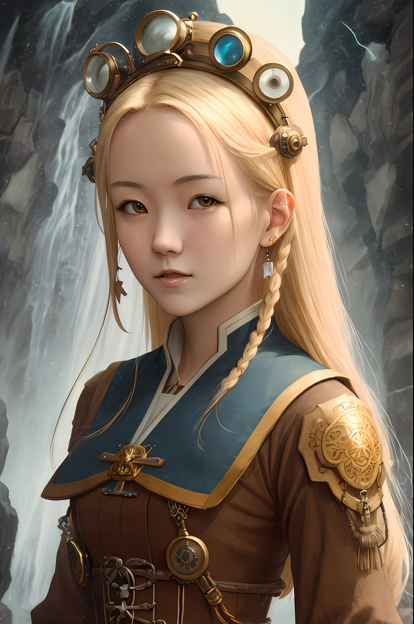 Amai Liu, masterpiece, best quality, cinematic photo,  
digital illustration by Jeremy Lipking,
innocent 24yo anime priestess, 
Swedish
pronounced feminine characteristics,

sexy princess,
 blonde hair,
ultra huge breasts,

healed face,
(stormy background),
steampunk style,
(8k, cinematic composition, photorealistic, sharp focus), elaborate background, cinematic, rule of thirds,
backlight,

film grain,
intricate details,

volumetric lighting,