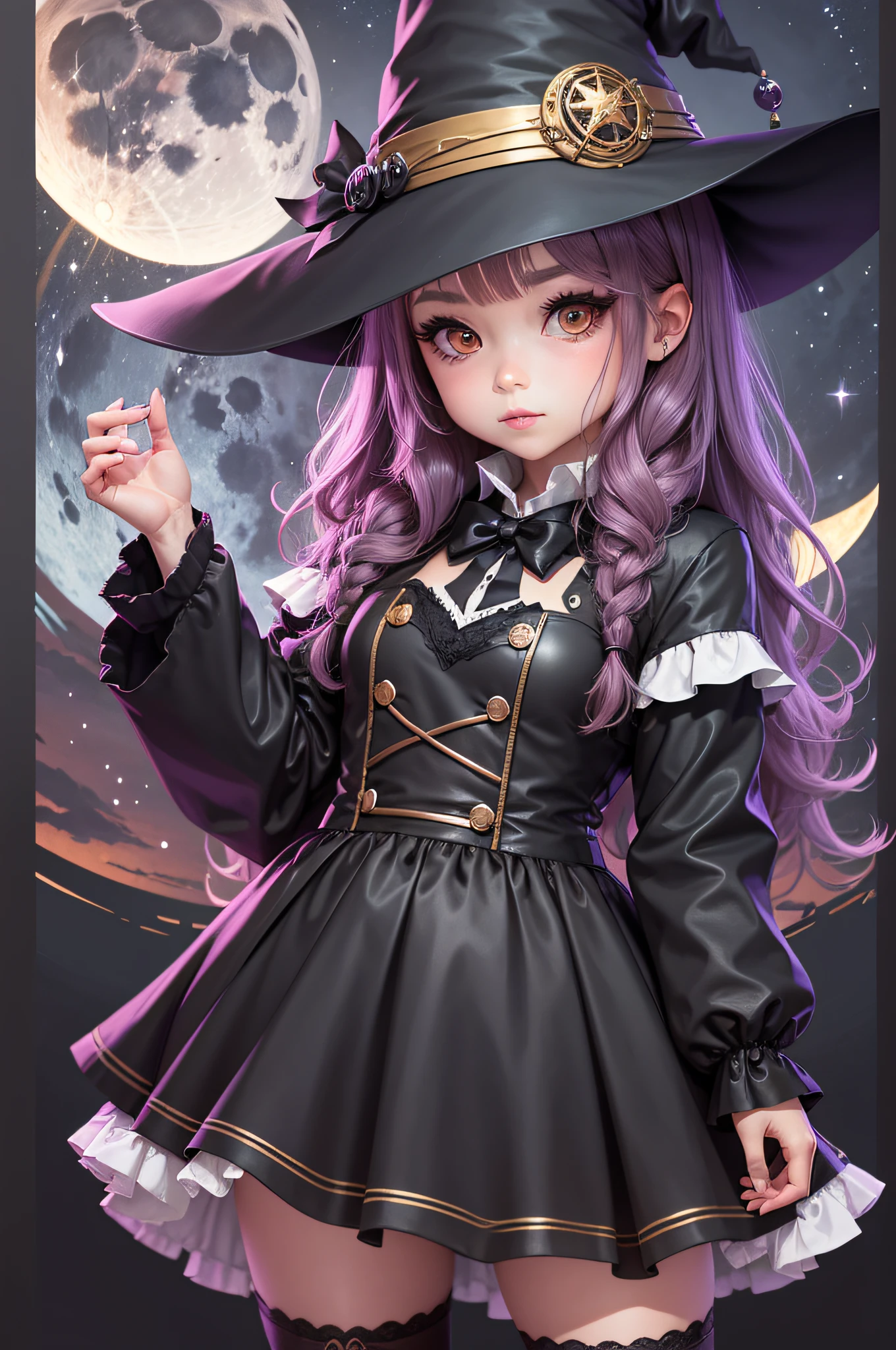 a chibi witch outfit character, night with moon --auto --s2