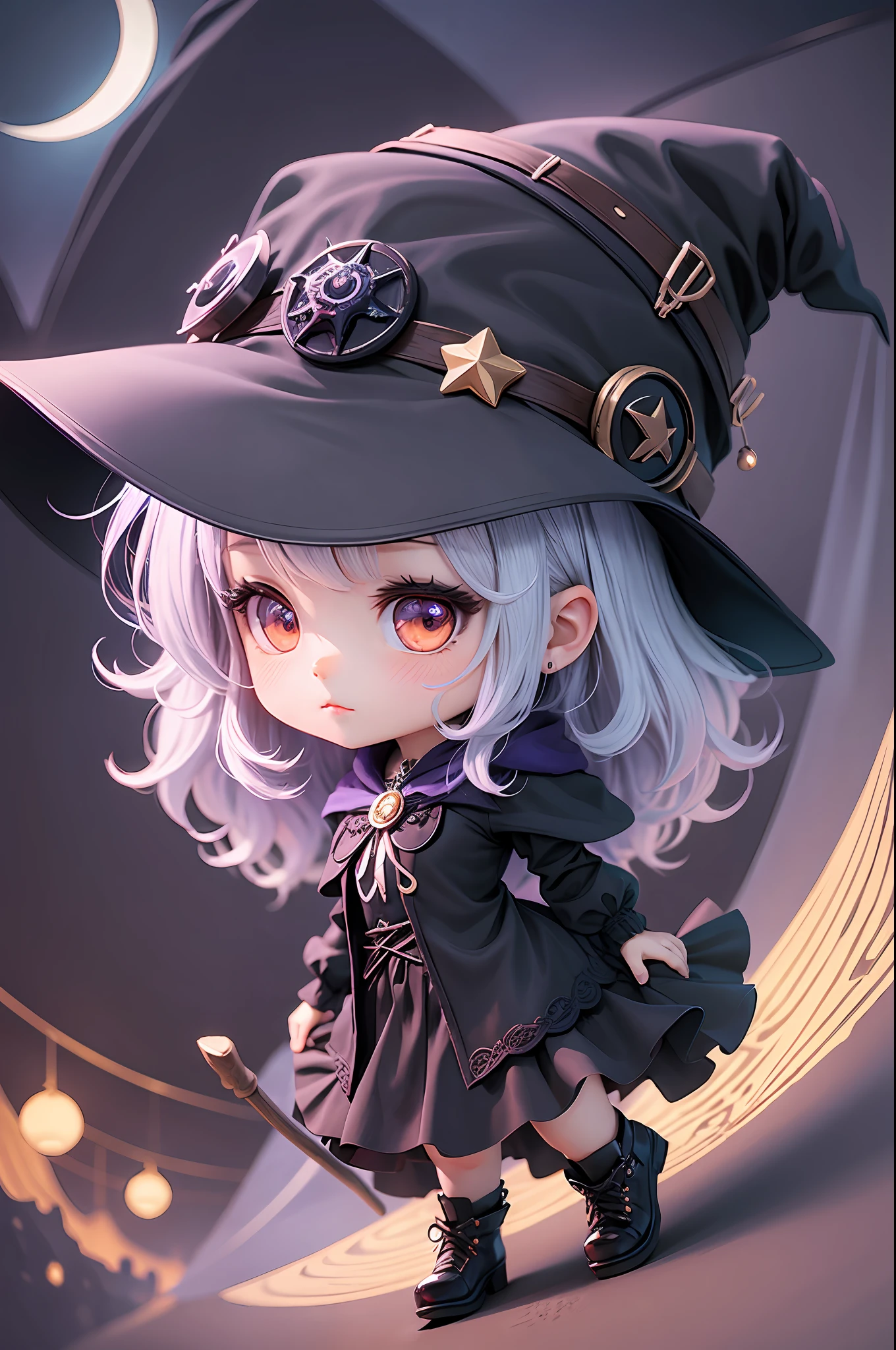 a chibi witch outfit character, night with moon --auto --s2