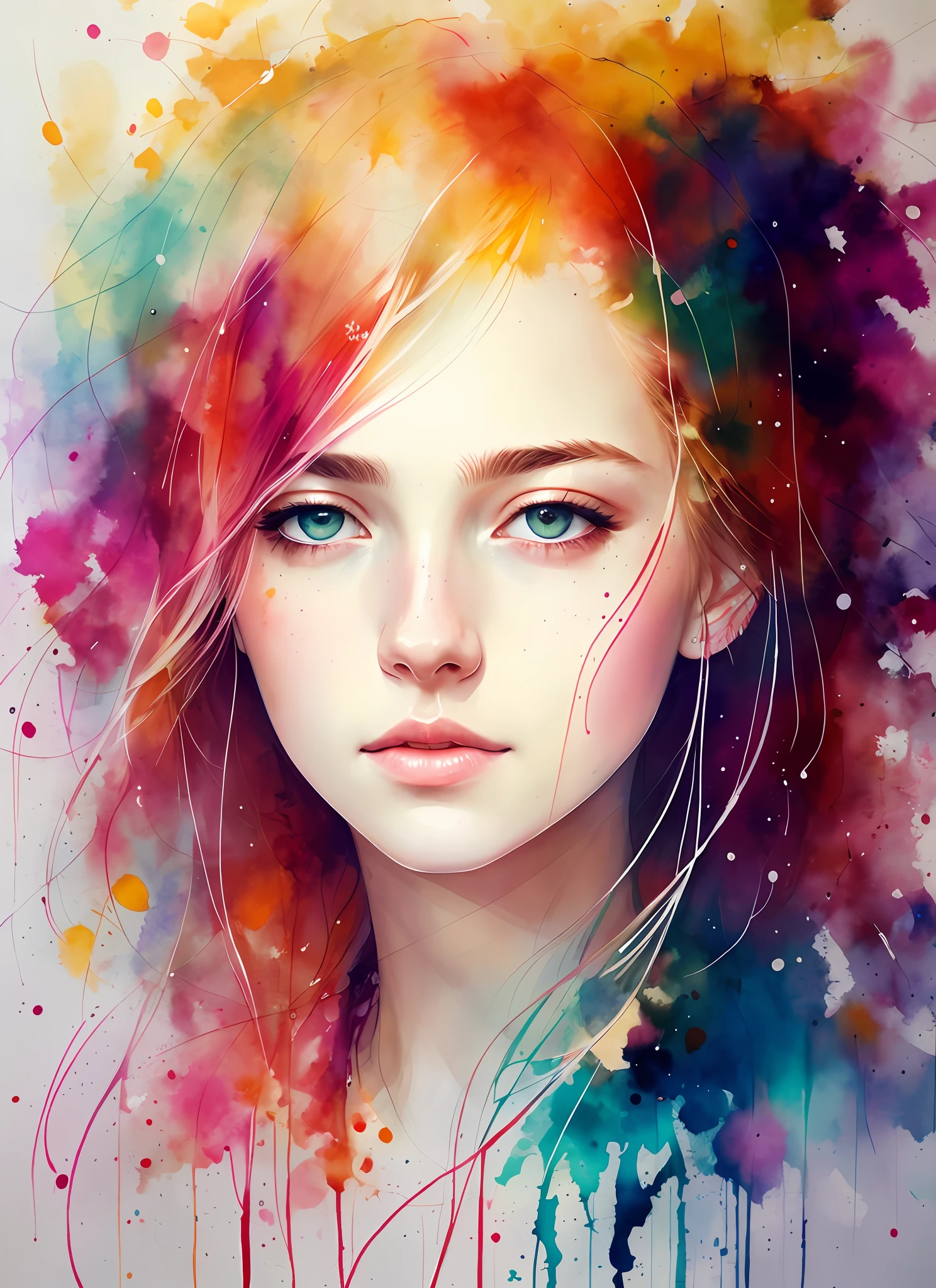a painting by mse a woman by agnes cecile, luminous design, pastel colours, ink drips, autumn lights