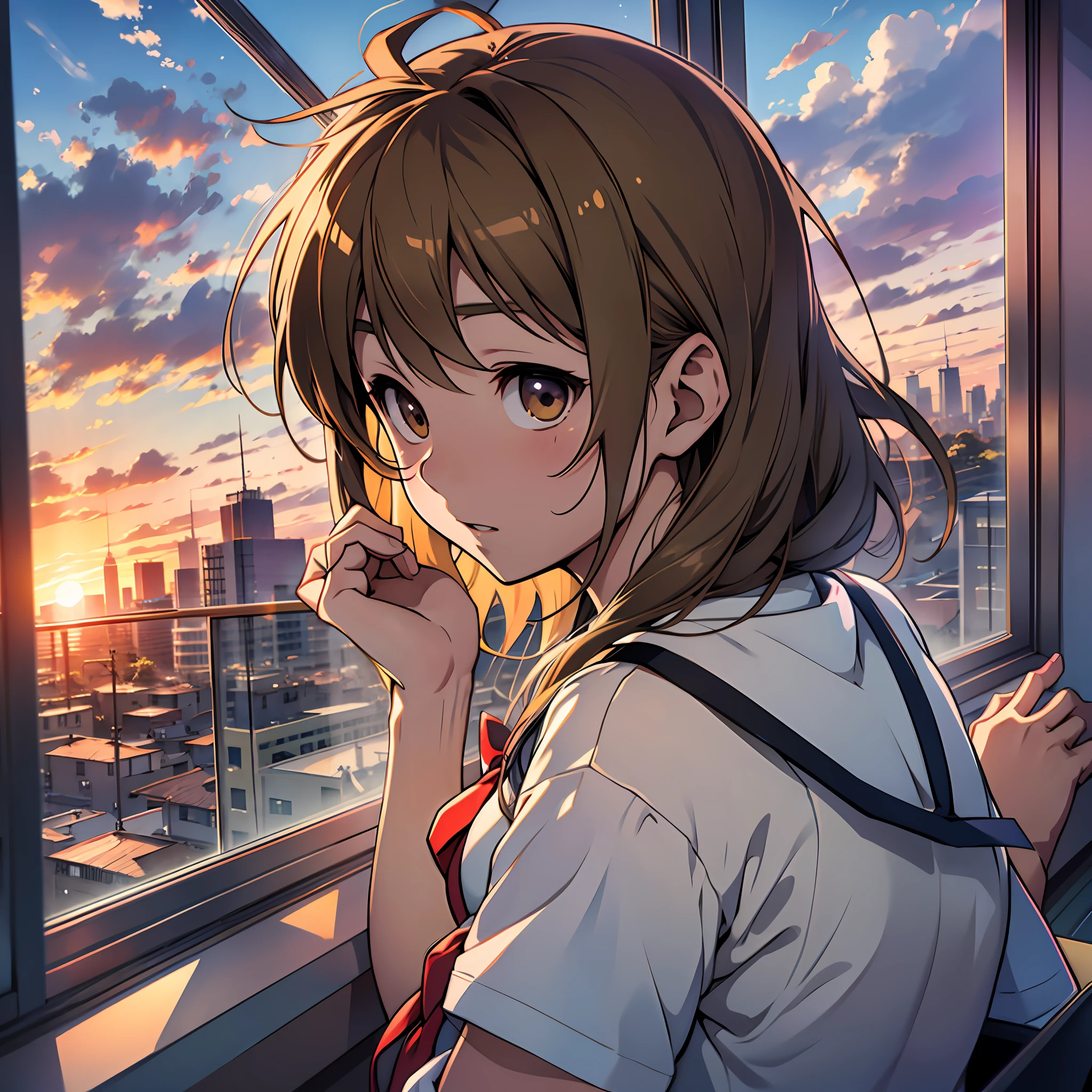 Suzumya Haruhi at school watching the sunset from the window --auto --s2
