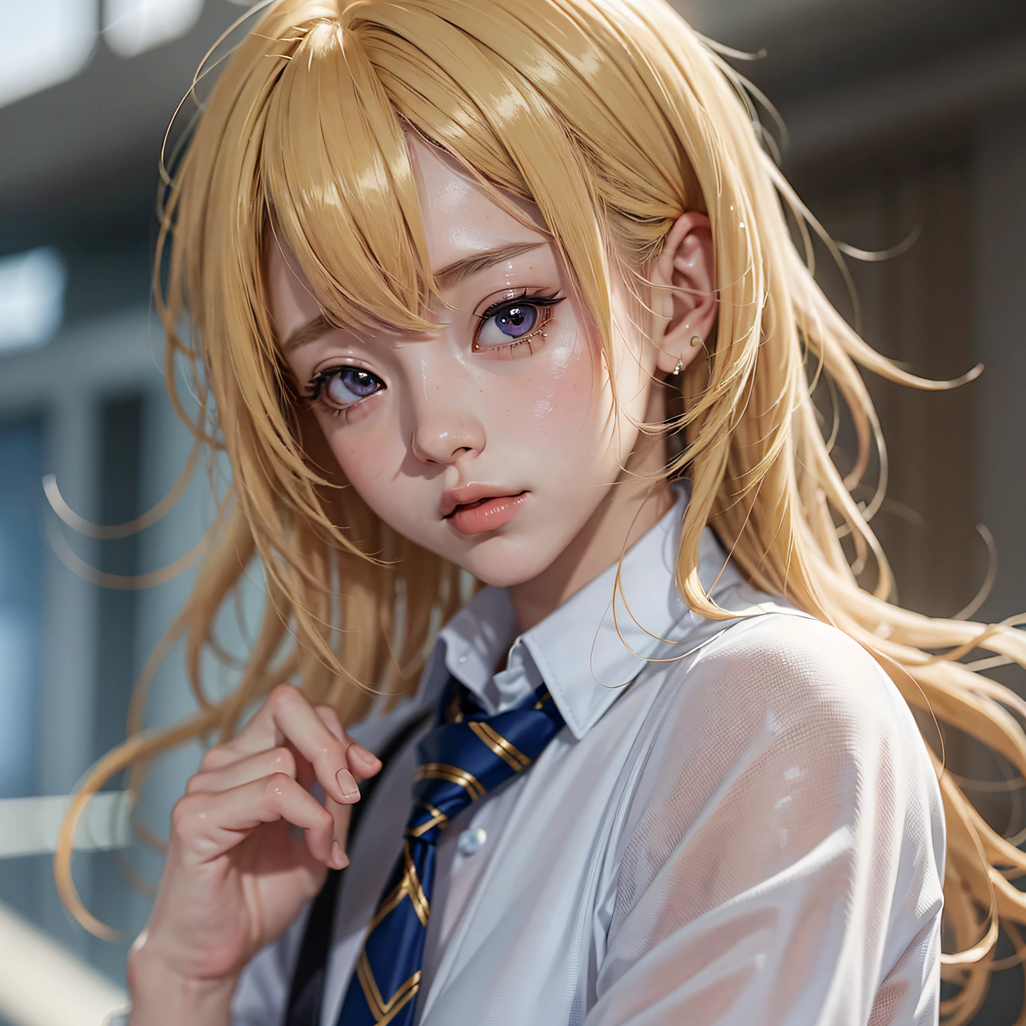 a close up of a person with blonde hair and a tie, anime girl named lucy, anime character, rei hiroe, tsukasa dokite, as an anime character, manga character, hunter x hunter, female anime character, anime style character, inspired by Tsubasa Nakai, male anime character, yuyushiki, tsubasa nakai's style --auto --s2