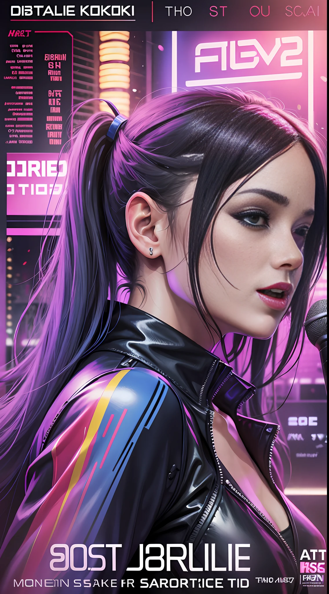 poster futuristic letter "KARAOKE" bar recital, art digital, realistic, 16k, --auto --s2