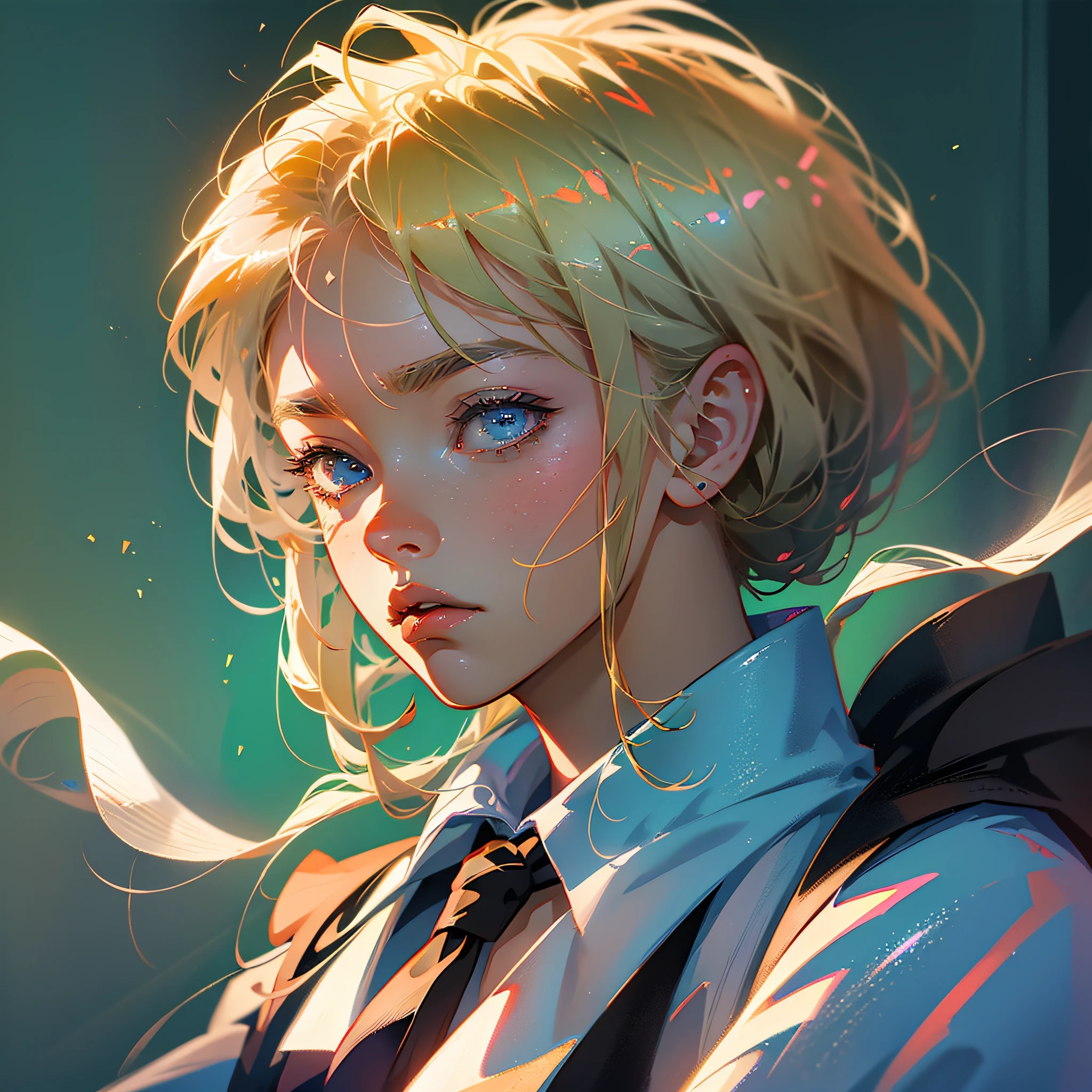 a closeup of a person with blonde hair and tie, anime boy named kurapika, anime character, manga character, hunter x hunter, female anime character, anime style character, hunterxhunter inspired by hunterxhunter, male anime character, --auto --s2