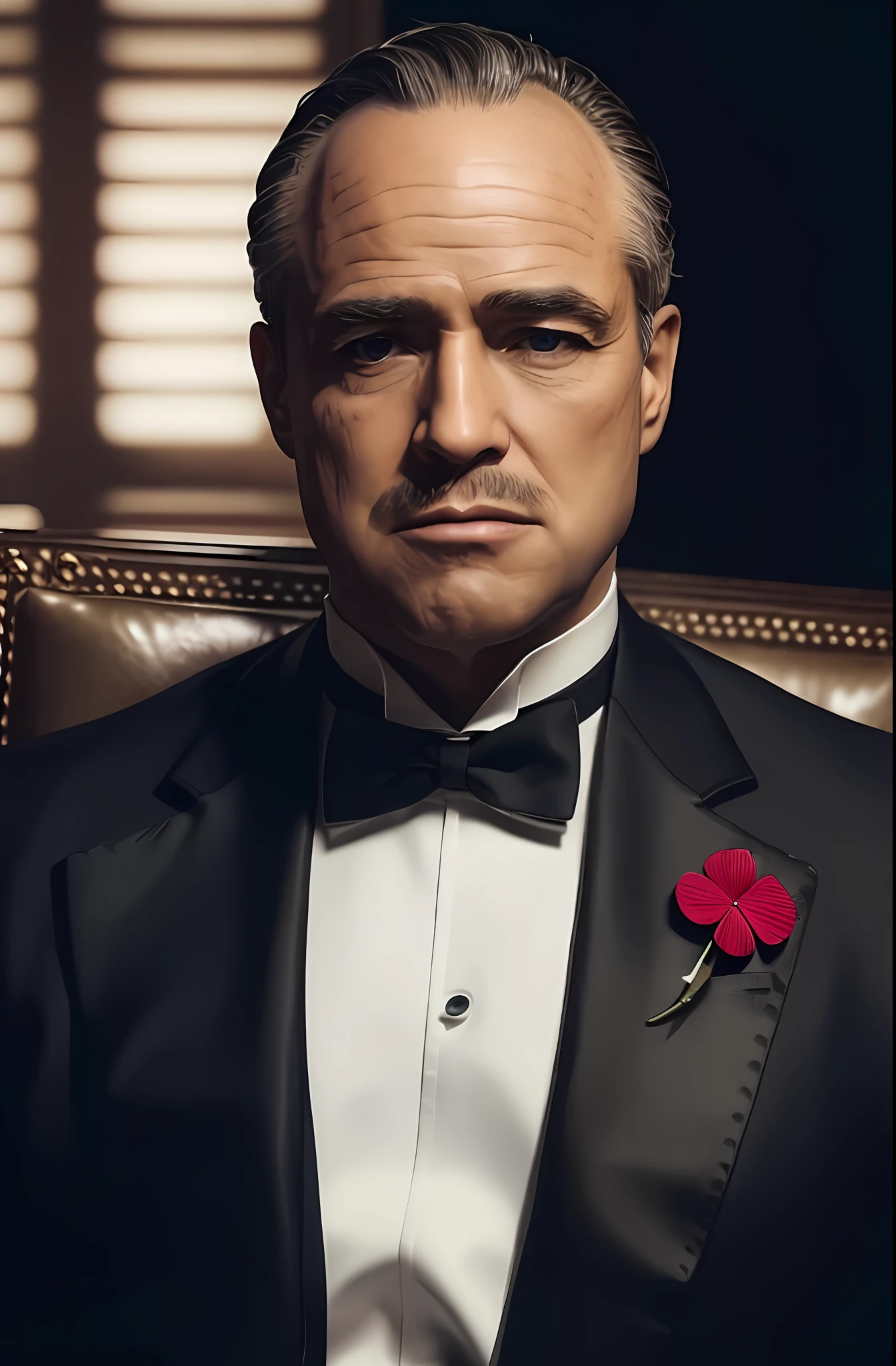 ((Master)), best quality, detailed texture, in a sophisticated suit, with lapel adorned with a beautiful and perfect 4-leaf clover.