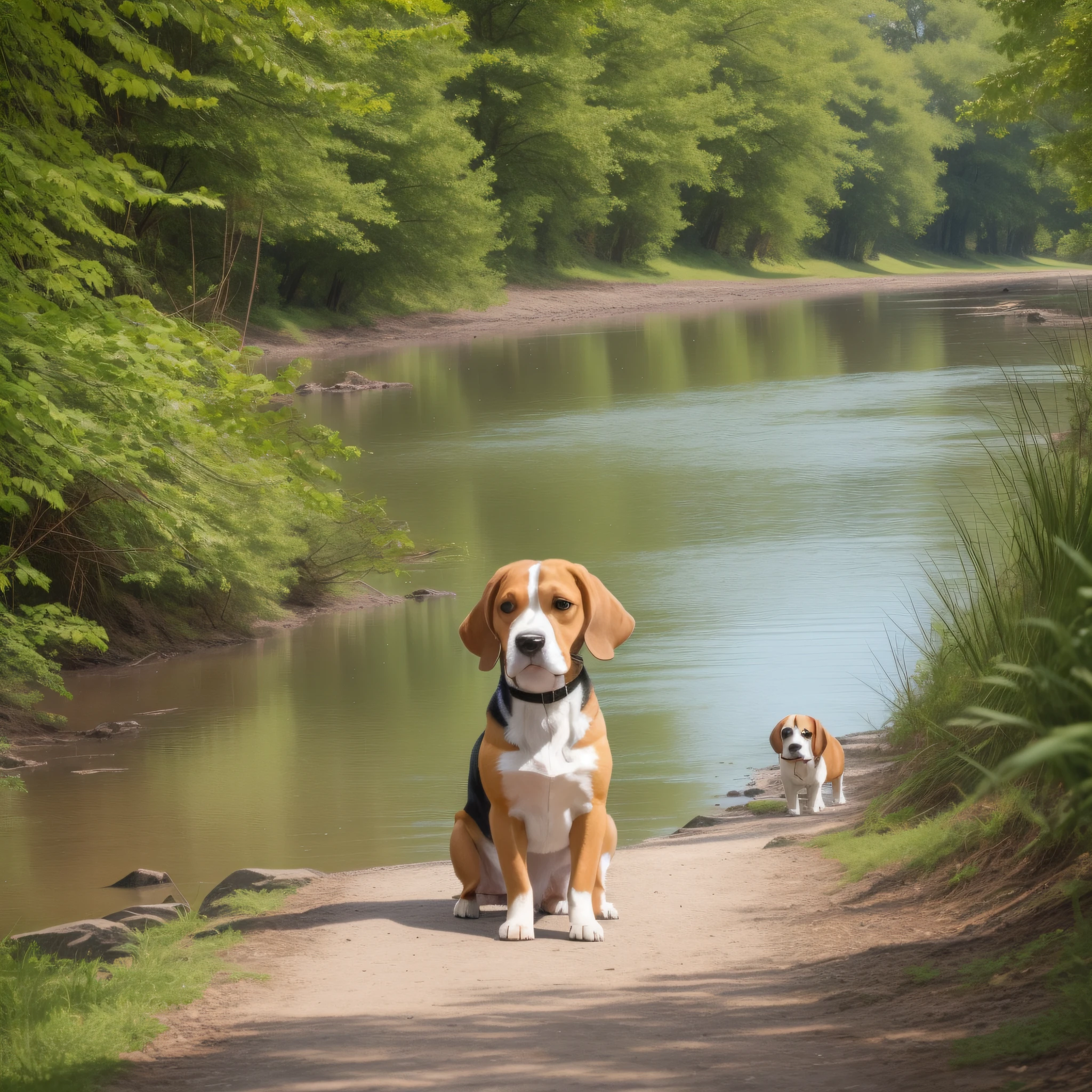 That same scene, but adding a beagle dog