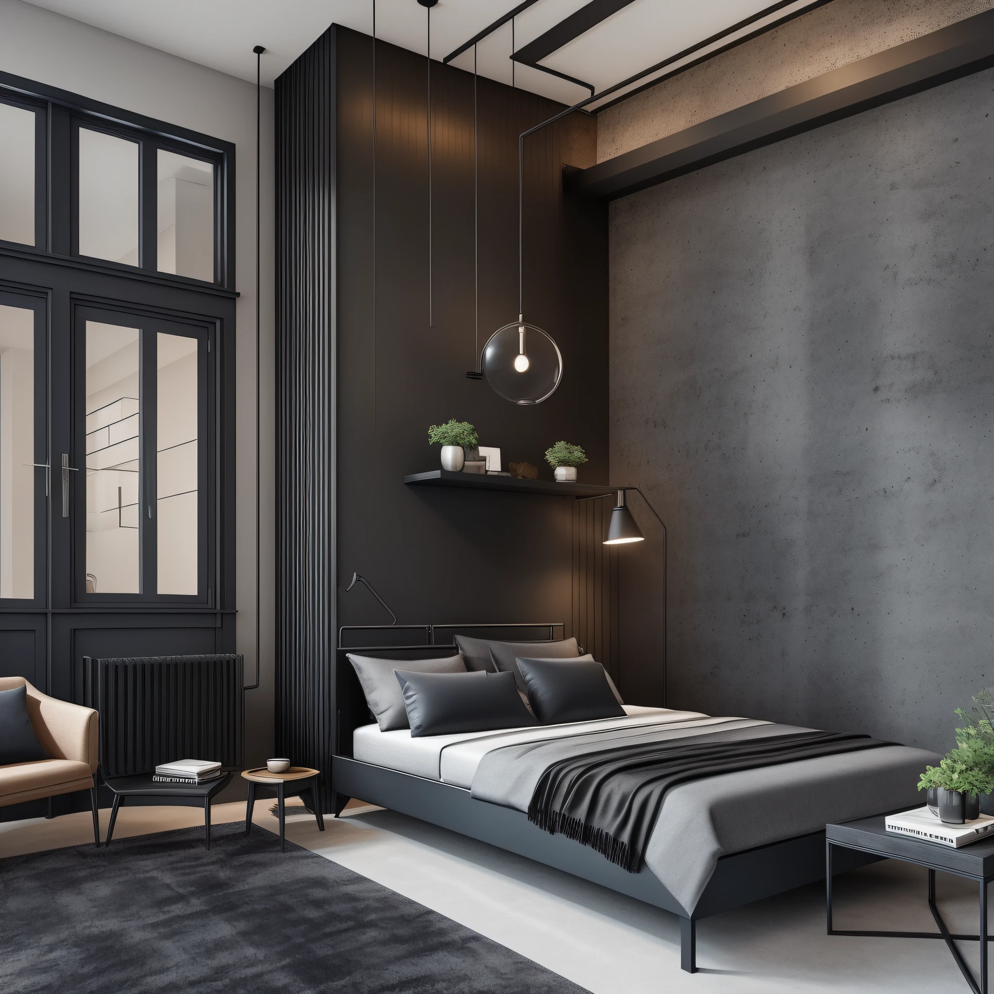 Dark tones: Industrial style usually uses dark tones, such as black, gray, navy, etc., to create a calm and stable atmosphere.