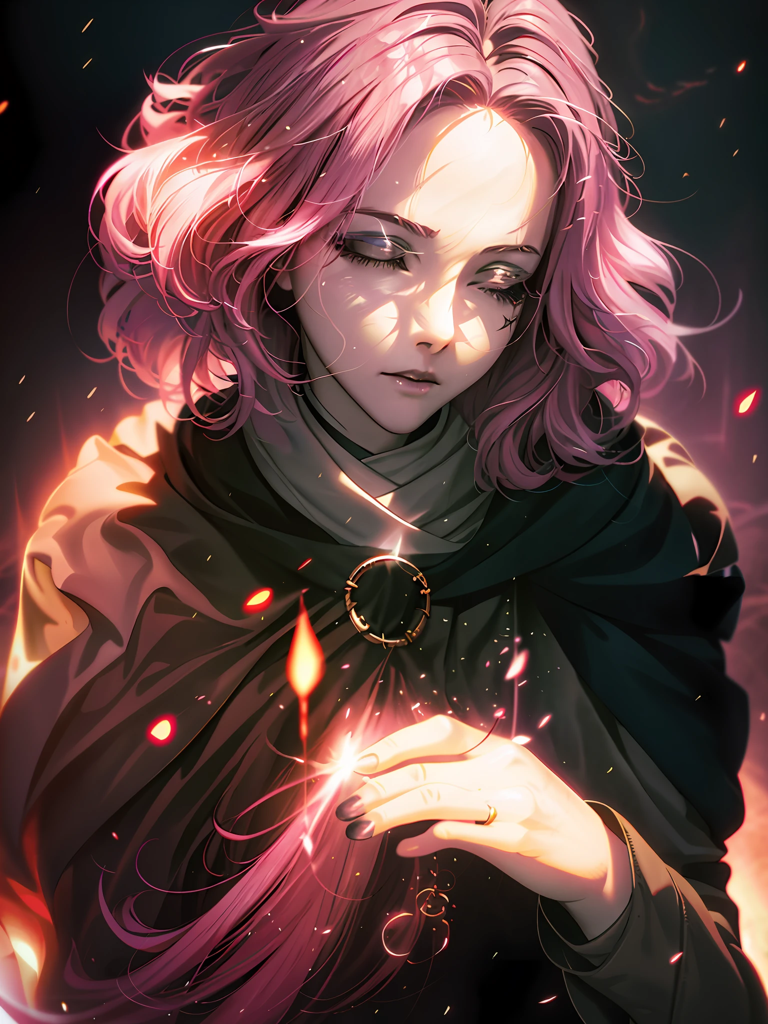 anime girl with pink hair holding a sparkler in her hand, artwork in the style of guweiz, stunning digital illustration, painted in the style arcane, portrait of a mage, digital anime illustration, neoartcore and charlie bowater, beautiful digital illustration, loish and wlop, portrait of a female mage, guweiz on artstation pixiv (best quality, ultra-detailed), "Melina from Elden Ring",Synthwave themed, retrofuturistic vibe,long hair, white dress, dynamic pose, neon lights, violet and pink color scheme.