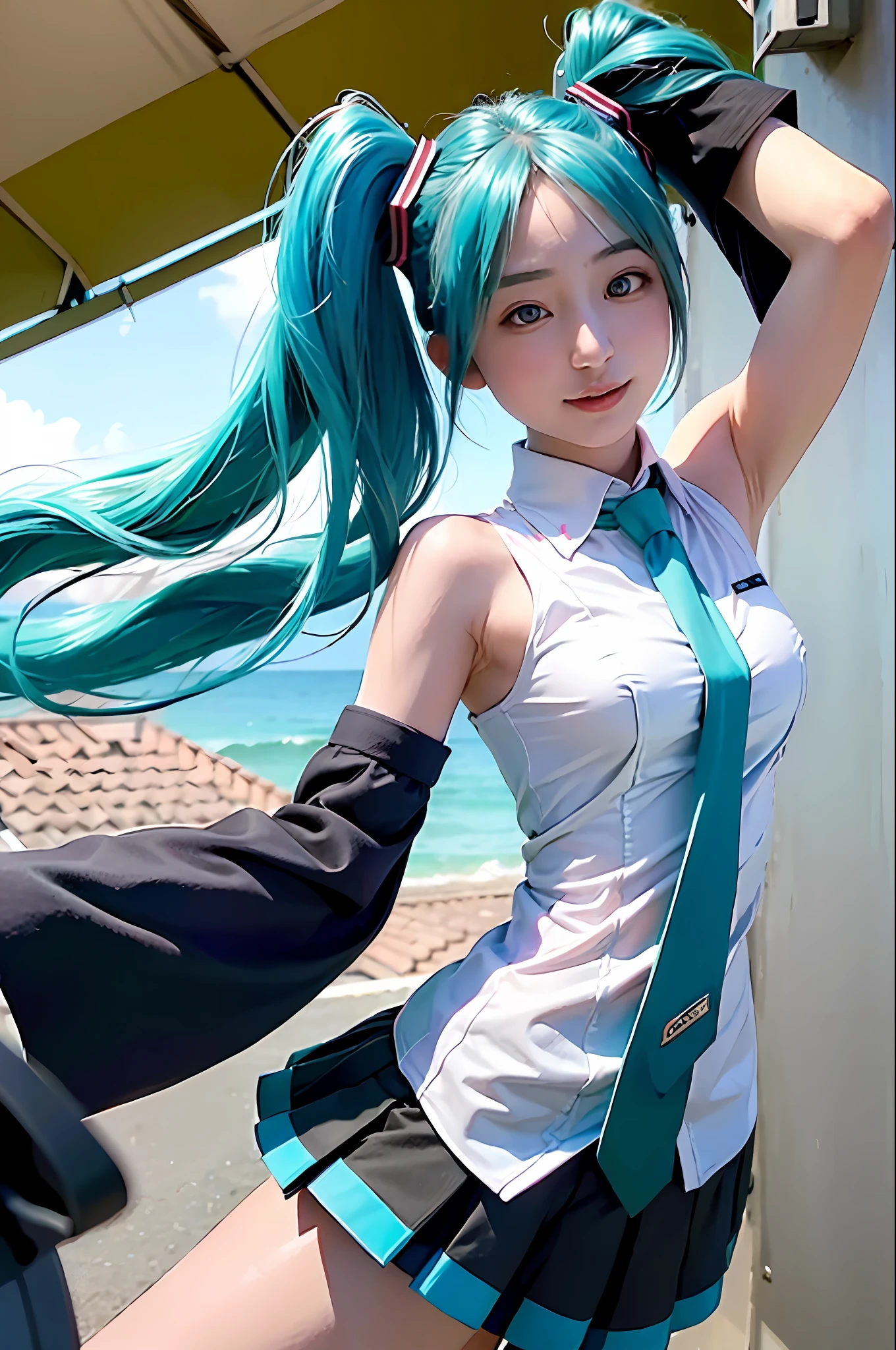 (((Big))), Cross-eyed, Drunken Eyes, Hatsune Miku, Outdoor, Acrobatic