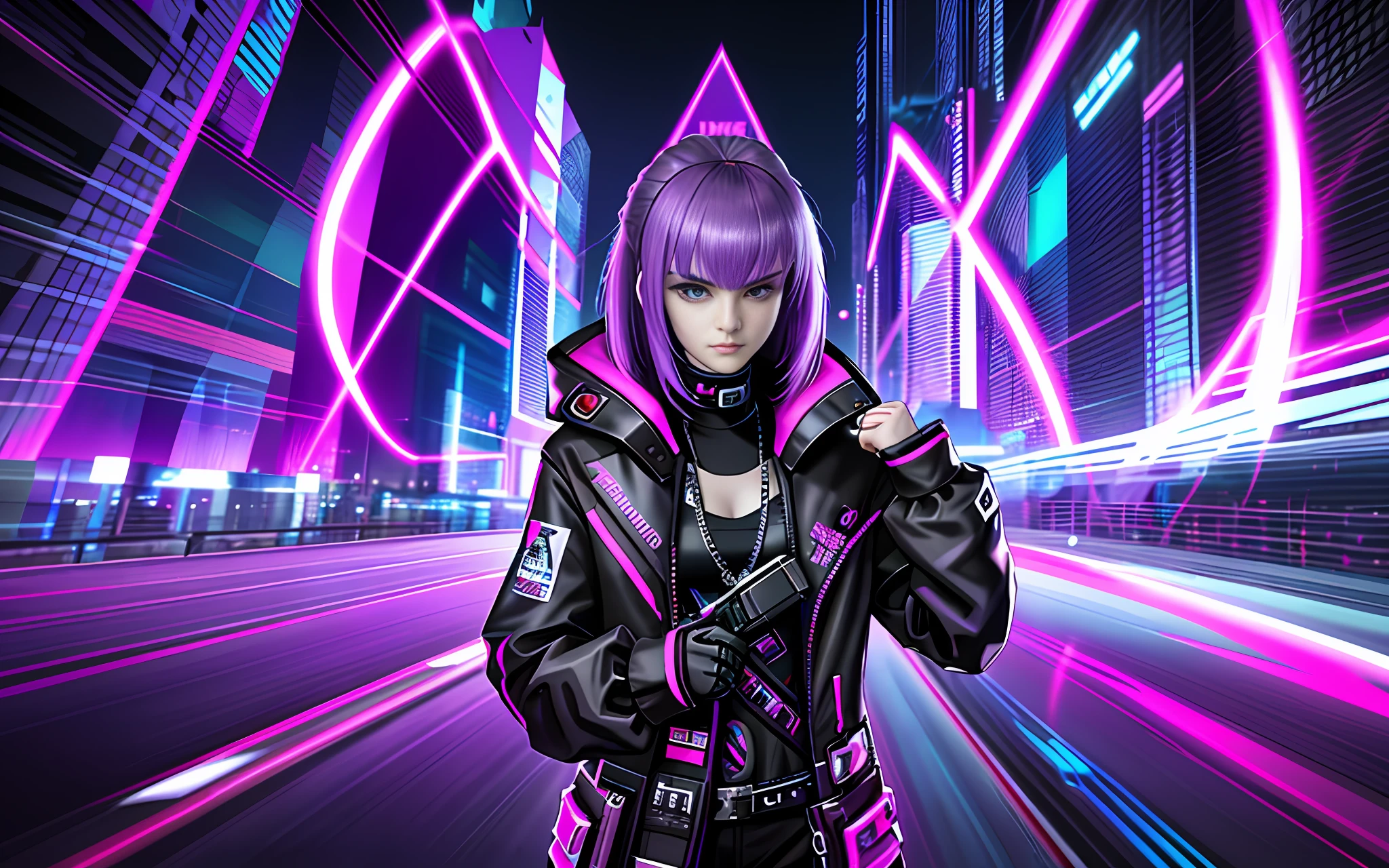 A girl in futuristic clothes with a futuristic face with a tail of purple hair is filmed in a commercial, Anastasia Ovchinnikova, Marina Fedorovna, photo by Jessica Devic, Sofia Emelenko, Maria Panfilova, Alexandra Valishevskaya, Nadezhda Tikhomirova, Katinka Reinke, Angelina Stroganov, Svetlana Tigay, cyberpunk art style, cyberpunk thematic art, cyberpunk art style, cyberpunk girl portrait, cyberpunk portrait, cyberpunk bright glow, advanced digital art cyberpunk, cyberpunk style, cyberpunk style color, hyper-realistic cyberpunk style, female cyberpunk, cyberpunk character art, dreamy cyberpunk girl, cyberpunk atmosphere, cyberpunk atmosphere, cyberpunk vibes, high detail, cinematic composition