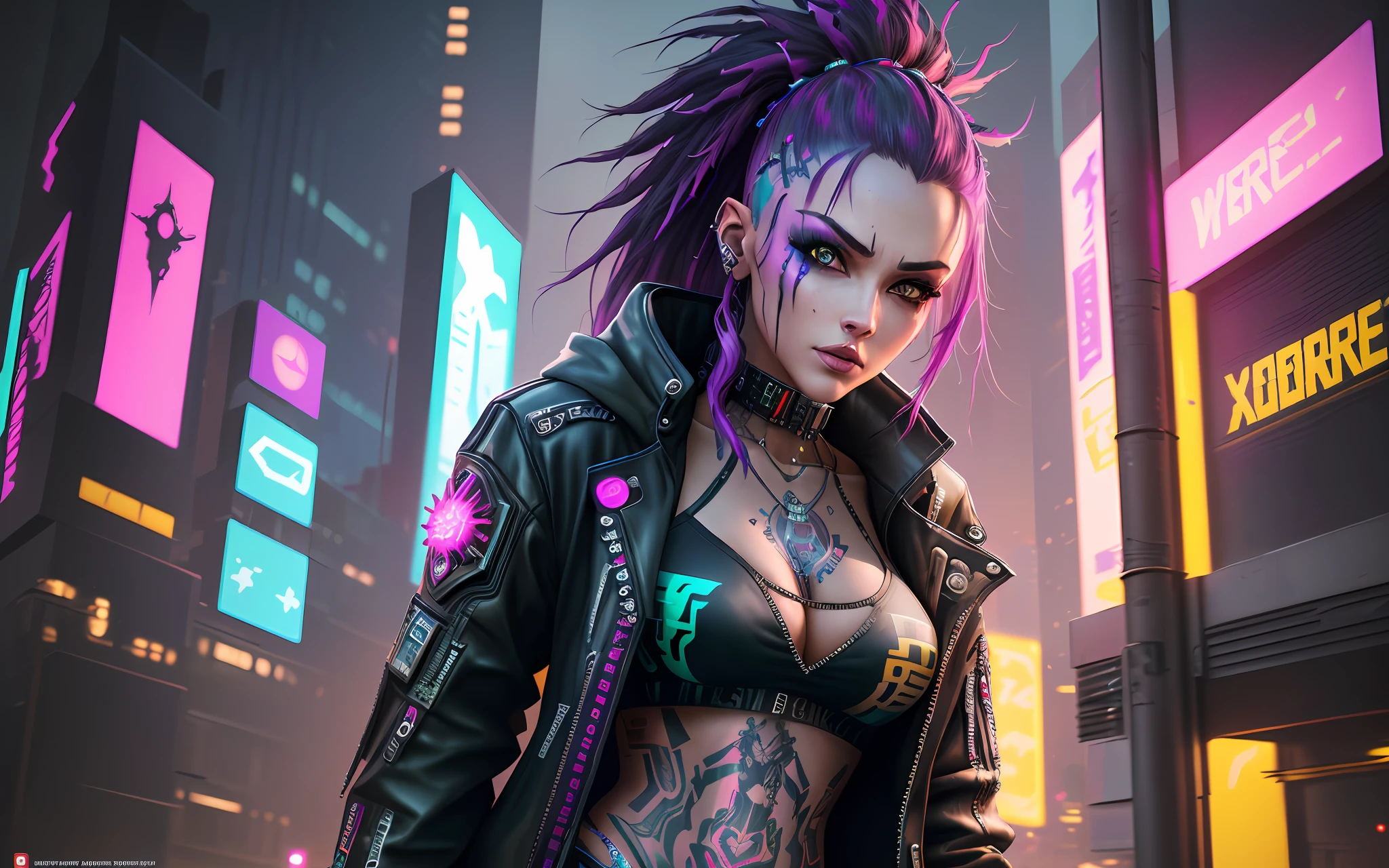 there is a woman with tattoos on her body posing for a picture, hyper-realistic cyberpunk style, cyberpunk angry gorgeous goddess, cyberpunk style , hyperrealistic, cyberpunk 2 0 y. o model girl, cyberpunk art style, cyberpunk art ultrarealistic 8k, cyberpunk girl, cyberpunk beautiful girl, cyberpunk themed art, digital cyberpunk anime art, the cyberpunk girl portrait, cyberpunk digital painting