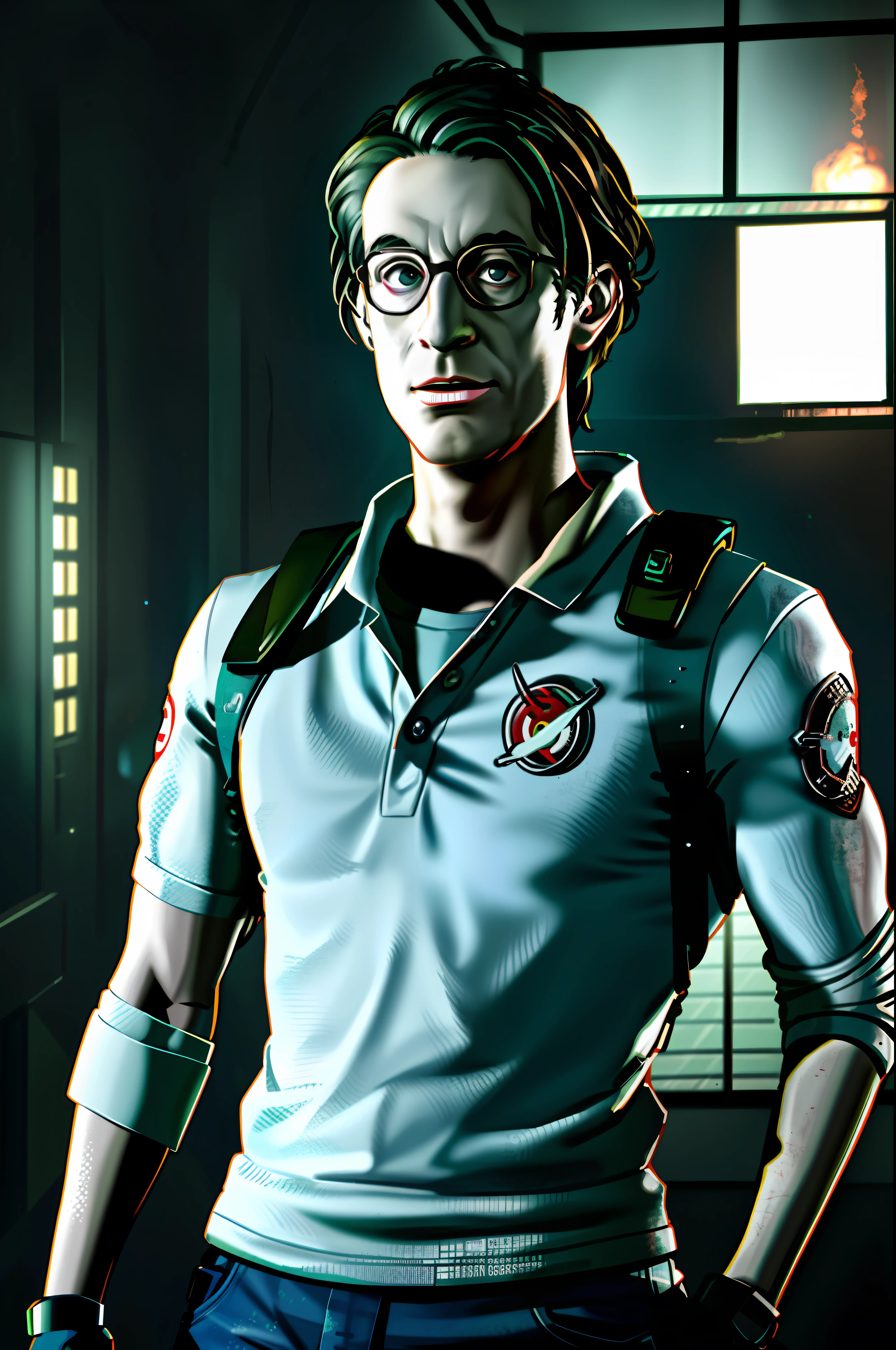Egon of Ghostbusters in High Resolution, 4K, 8K, Super Realistic, High Resolution Image, Resident Evil Style, Egon Ghost Hunting