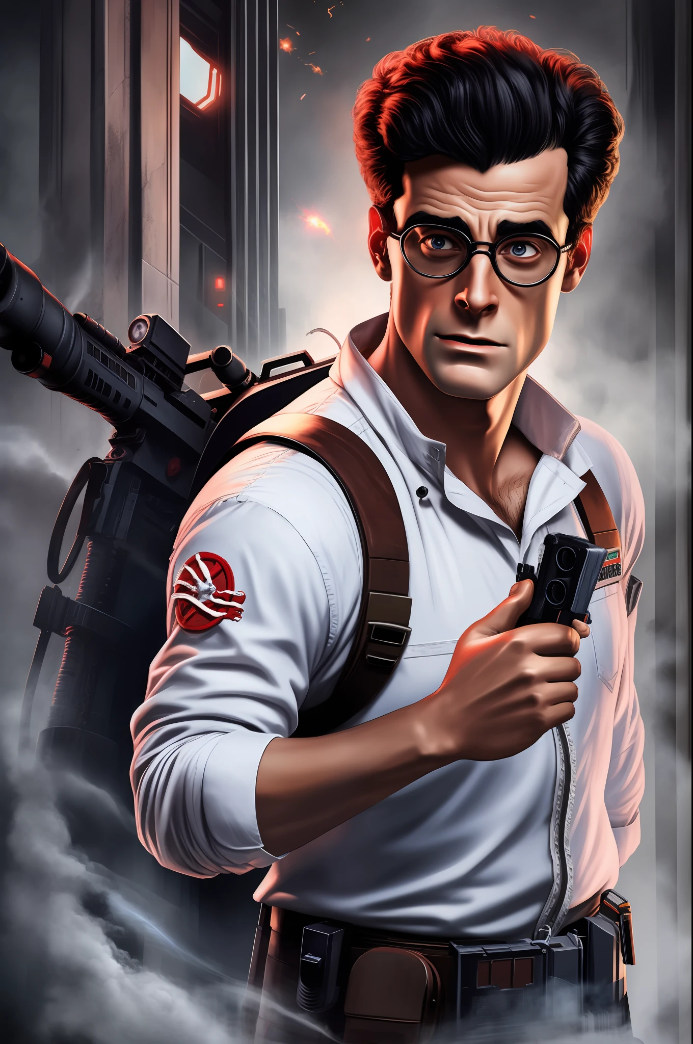 Egon of Ghostbusters in High Resolution, 4K, 8K, Super Realistic, High Resolution Image, Resident Evil Style, Egon Ghost Hunting