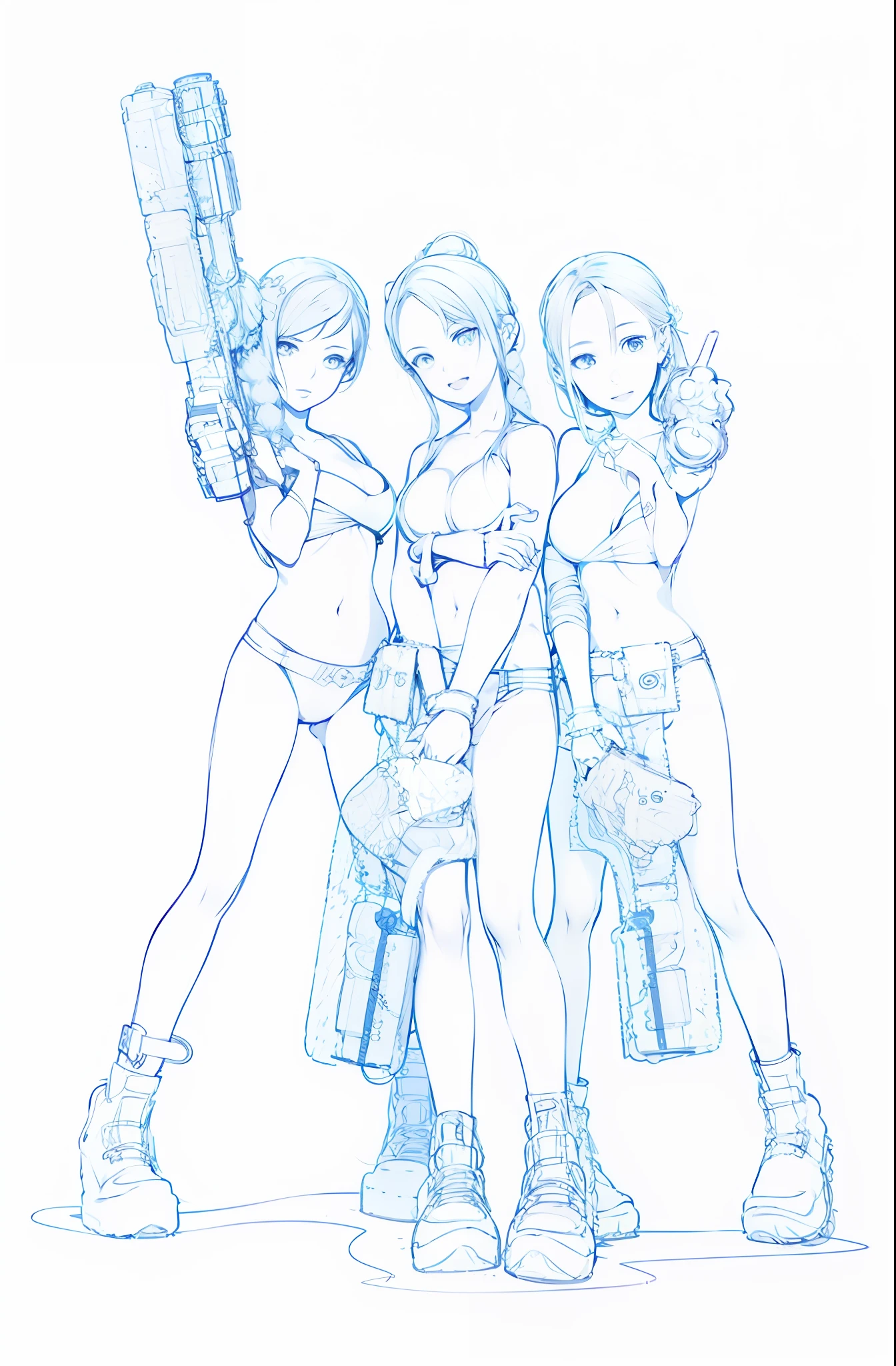 Turn into realistic anime painting style. 3 young women.