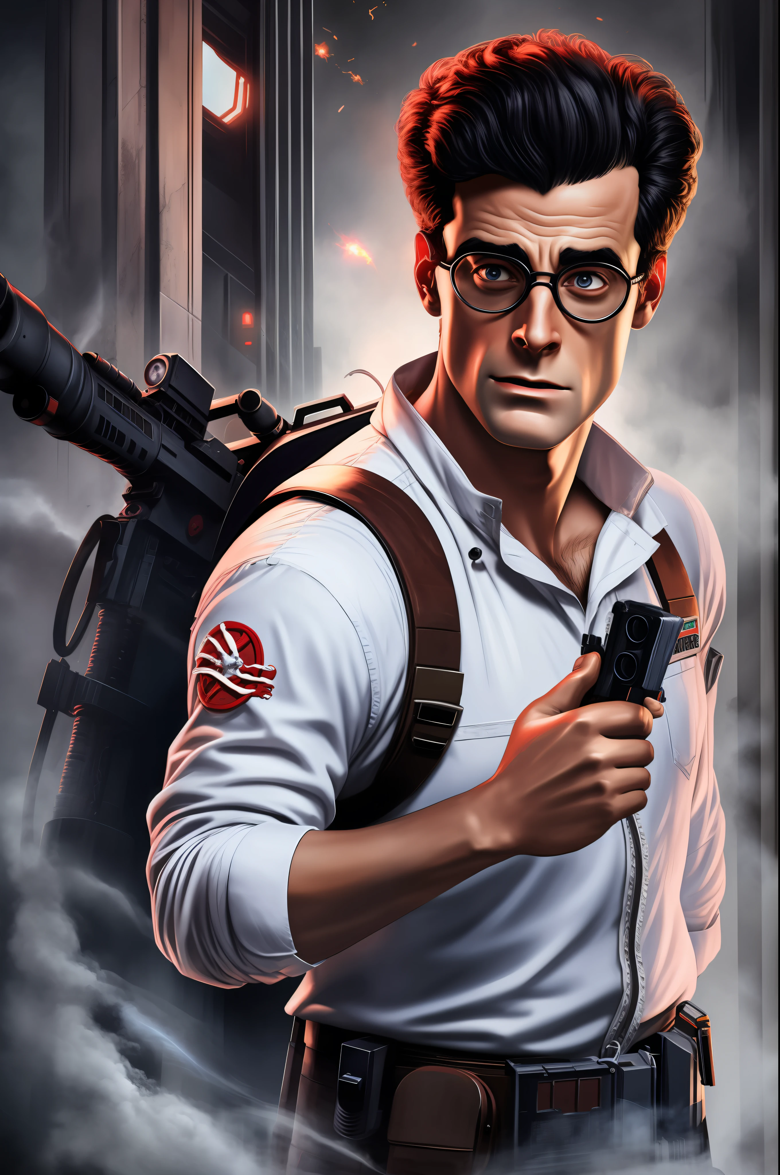 Egon of Ghostbusters in High Resolution, 4K, 8K, Super Realistic, High Resolution Image, Resident Evil Style, Egon Ghost Hunting