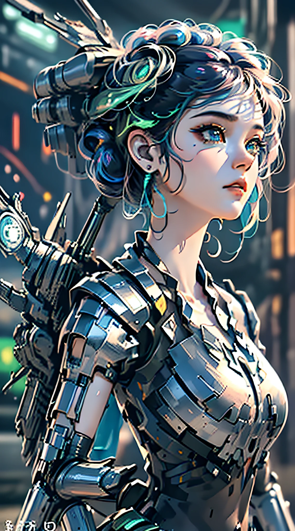 ((Top Quality)) (High Resolution) 1080p, (Exquisite Facial Features) (Delicate Face Depiction) (Delicate Eyes), Delicate Eyes, A Girl, ((Deep Sea Color)), (Mechanical Exoskeleton), (Functional Wind) ((((Fluorescent))), Hair Flying, Fluorescent Flying, Splashing Ink, Colorful, Splashing, ((Colorful Hair)), Pure and Pitiful Eyes, Looking into the Distance, Delicate Earrings, Detailed Light, Ray Tracing, Masterpiece, Fluttering and Flowing Fluorescent Gas, Fine and Stable Lines, (delicate colored lead style), water, surround, neon, oil painting, colorful, surreal and realistic, top CG rendering, highest quality, masterpiece, 8k, gongbi painting, James Jean dream, 8k resolution, psychedelic, macro, full body