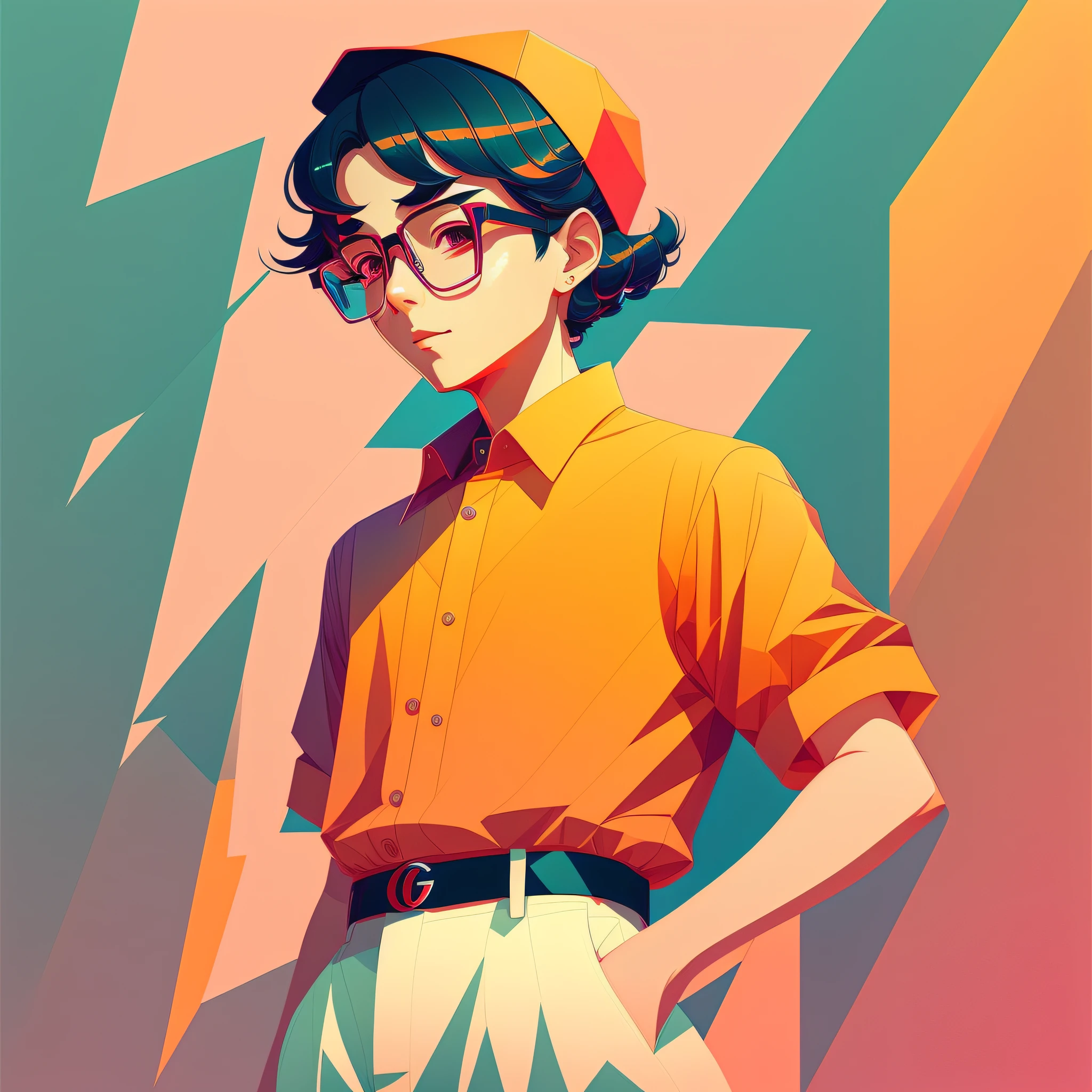 a man, in a dynamic pose, cap, glasses, long shirt, designed by Gucci::3, tumblr, inspired by Yanjun Cheng style, digital art, meme lofi internet girl, trend in dezeen, catalog photo, 3 d render beeple, rhads and lois van baarle, cartoon style illustration, bright pastel colors, a beautiful art illustration, retro anime girl --ar 2:3 --q 2