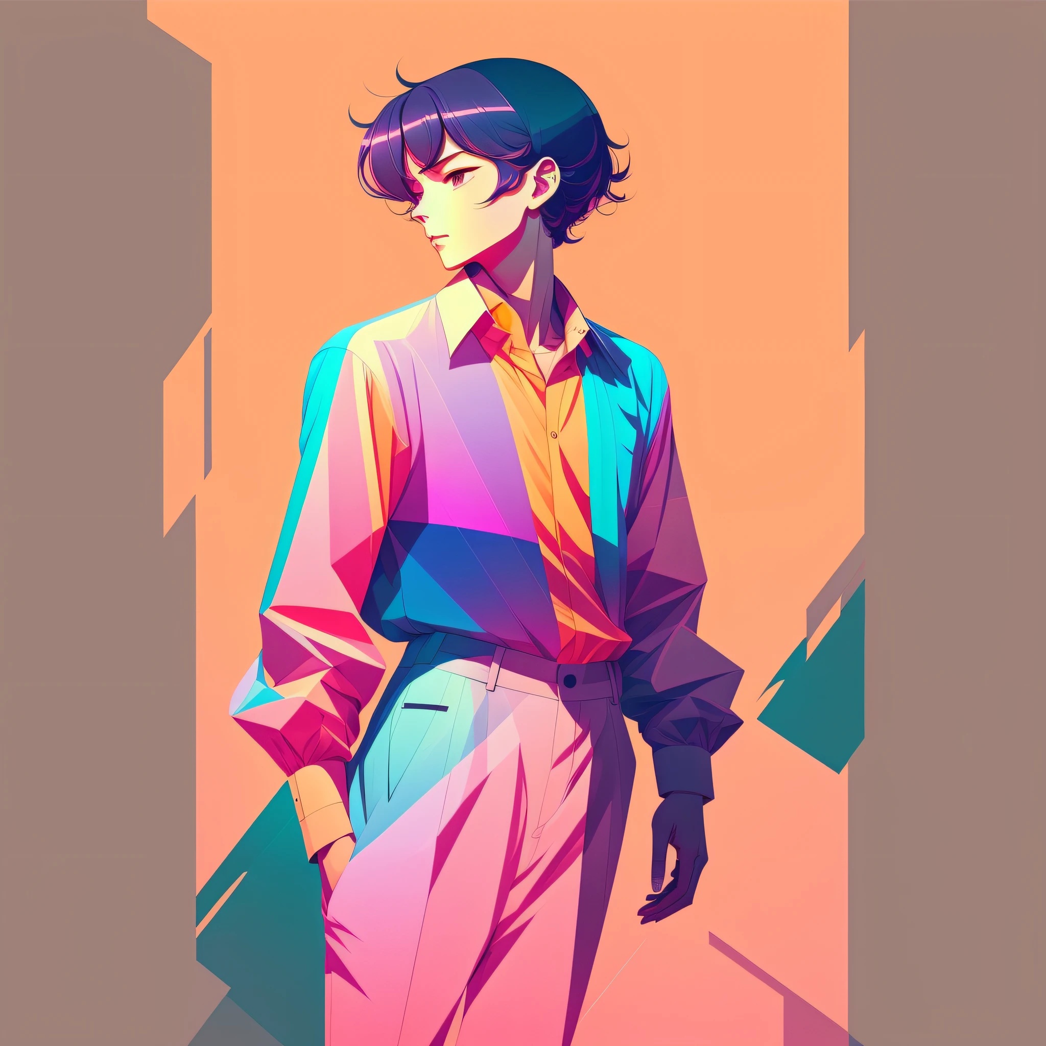 a man, in a dynamic pose, long shirt, designed by Gucci::3, tumblr, inspired by Yanjun Cheng style, digital art, lofi meme internet girl, trend in dezeen, catalog photo, 3 d render beeple, rhads and lois van baarle, cartoon style illustration, bright pastel colors, a beautiful art illustration, retro anime girl --ar 2:3 --q 2