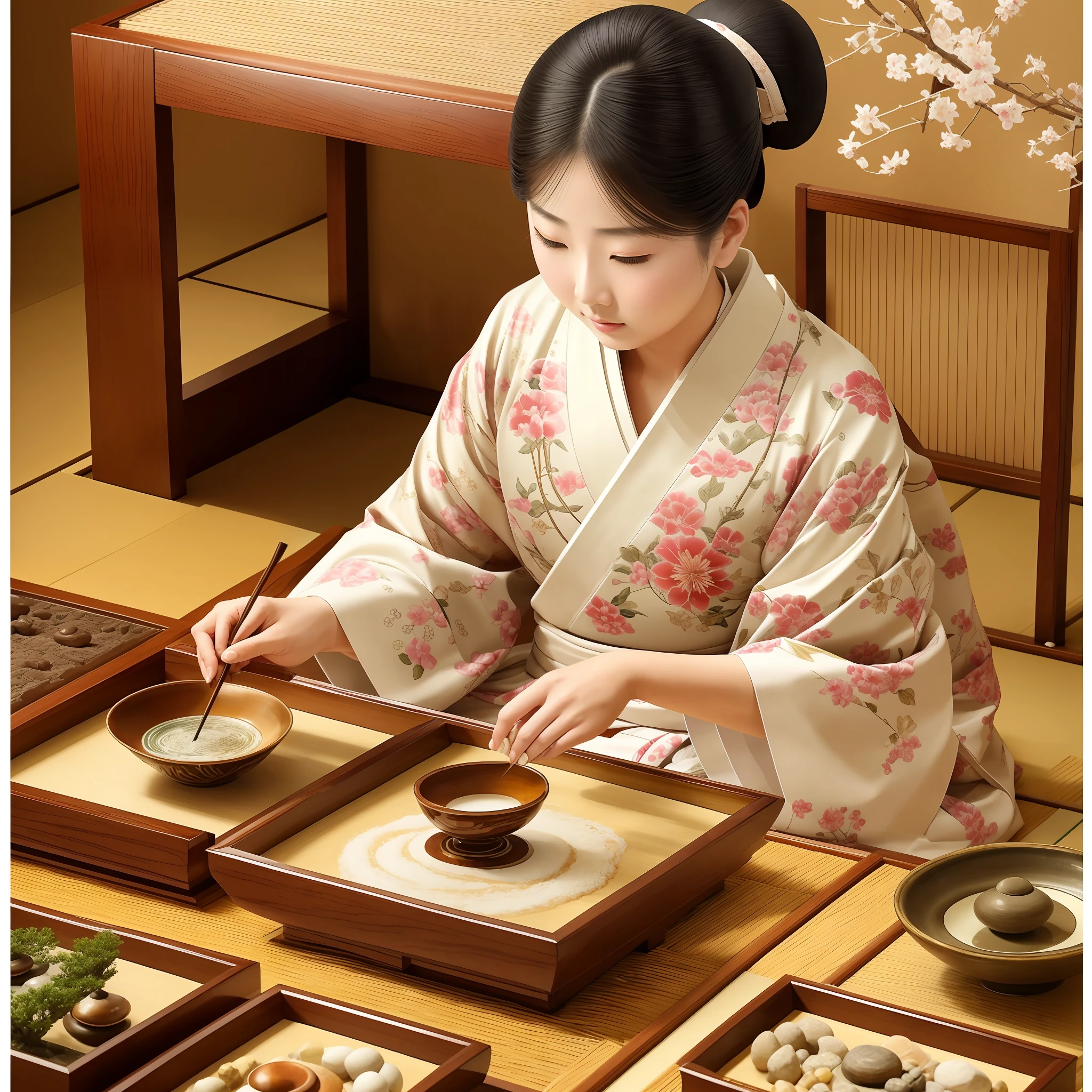 Unveil a world of inspiration and creativity as you explore the richness of Japanese culture. Let yourself be enveloped by the perfect harmony between tradition and innovation, finding in our works of art a genuine reflection of this millennial legacy. Indulge in the delicate patterns of kimonos, the subtle details of Zen gardens, and the timeless elegance of the tea ceremony. , you will find authentic paintings, sculptures and handicrafts that will captivate your senses and enrich your life with the beauty and serenity that Japanese culture offers. Discover the powerful transformation that Japanese art can bring, in this place where tradition meets contemporaneity --auto --s2