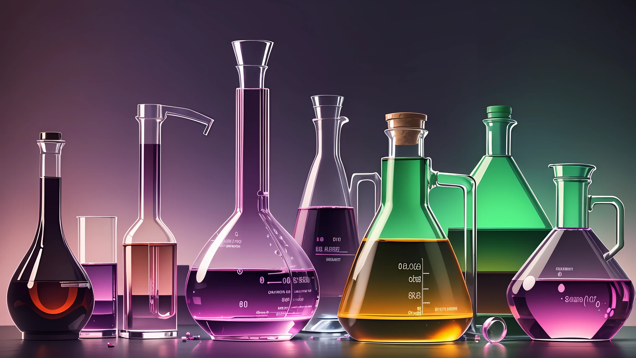 legendary chemistry laboratory, aesthetics, pastel colors, purple, pink, green, red, yellow, brown, gray, night sky, chiaroscuro, vector art,