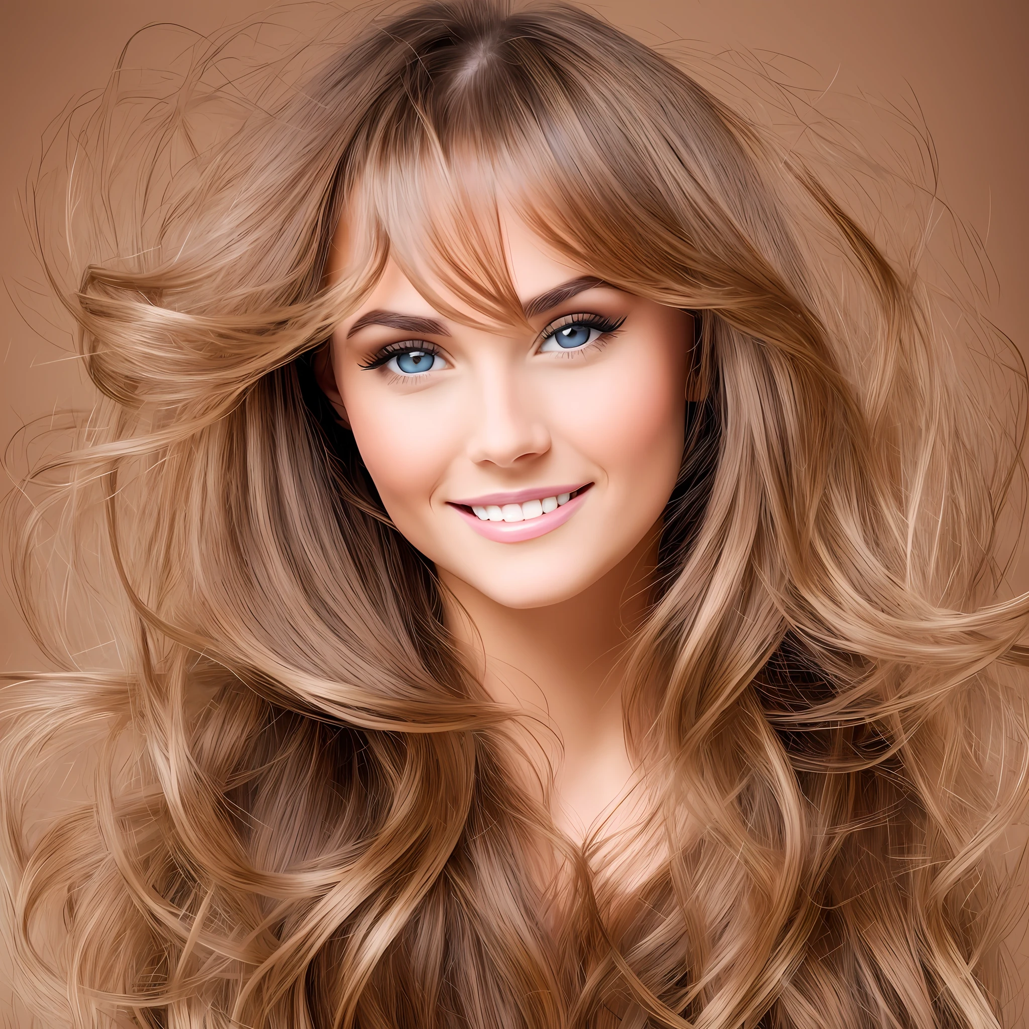 An elegant woman, smile on her lips, happy expression