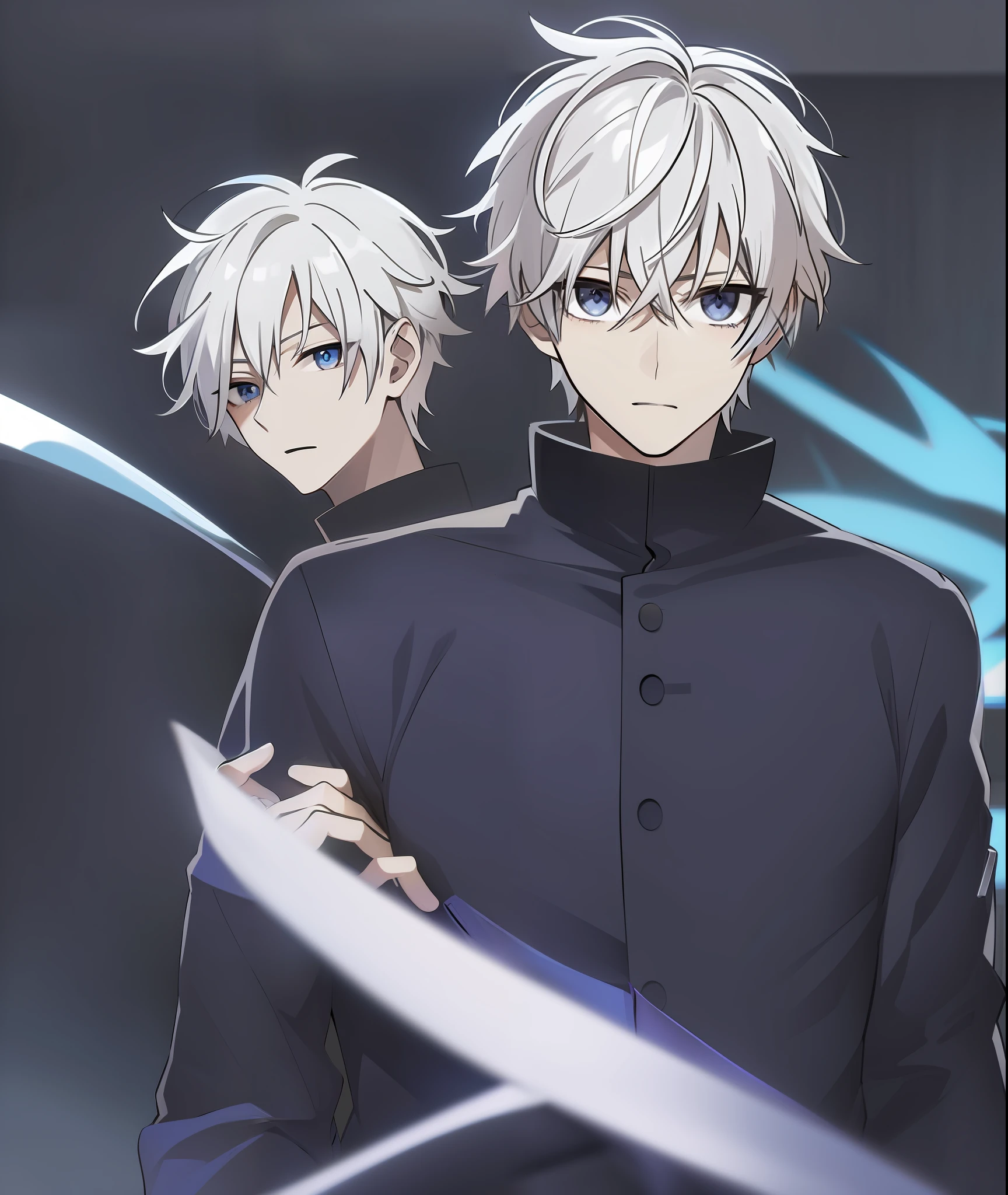 anime character with white hair and gray eyes standing in front of a black background,seishiro nagi,blue lock, male anime character