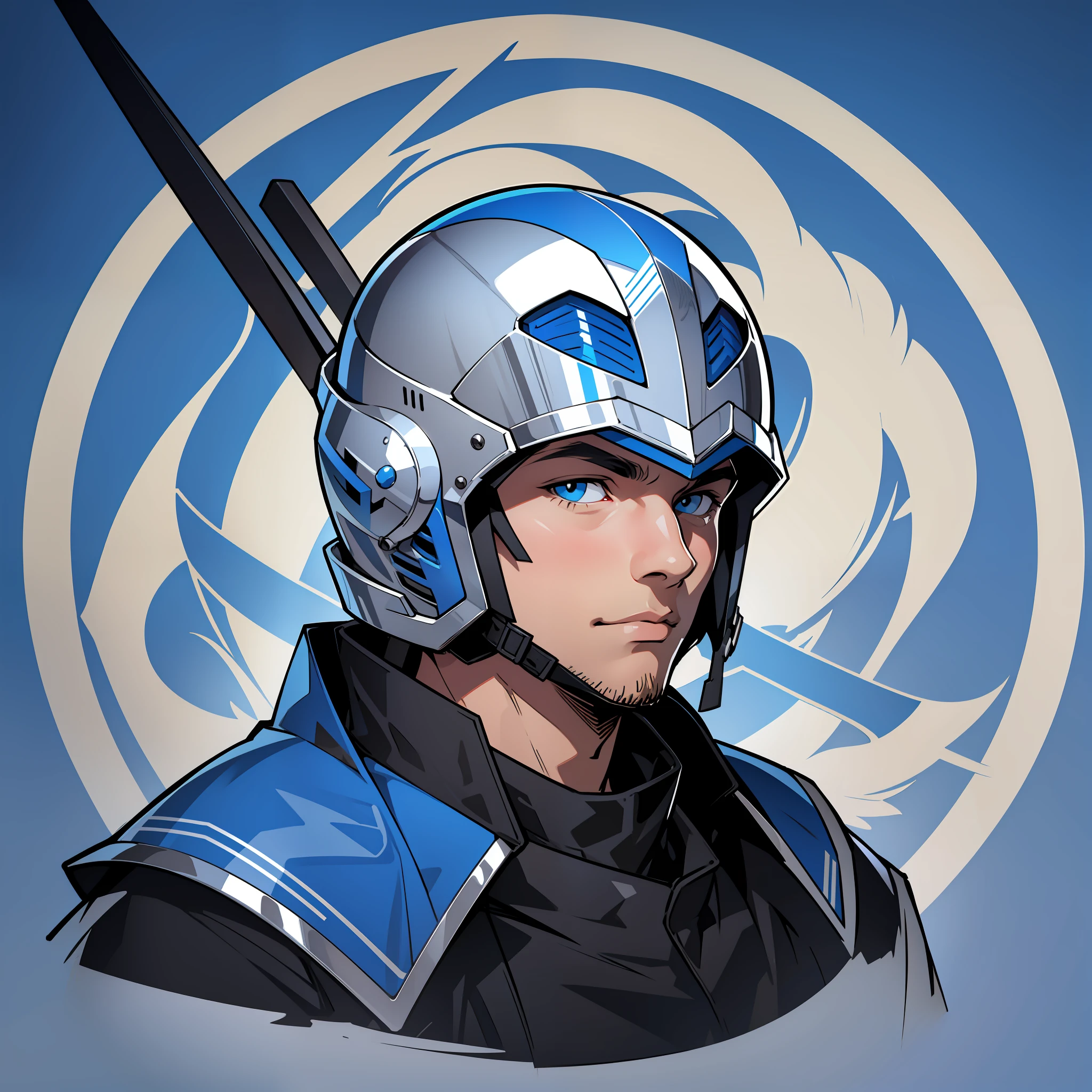 helmet vectorized style logo best quality,chrome with blue colors,medieval style