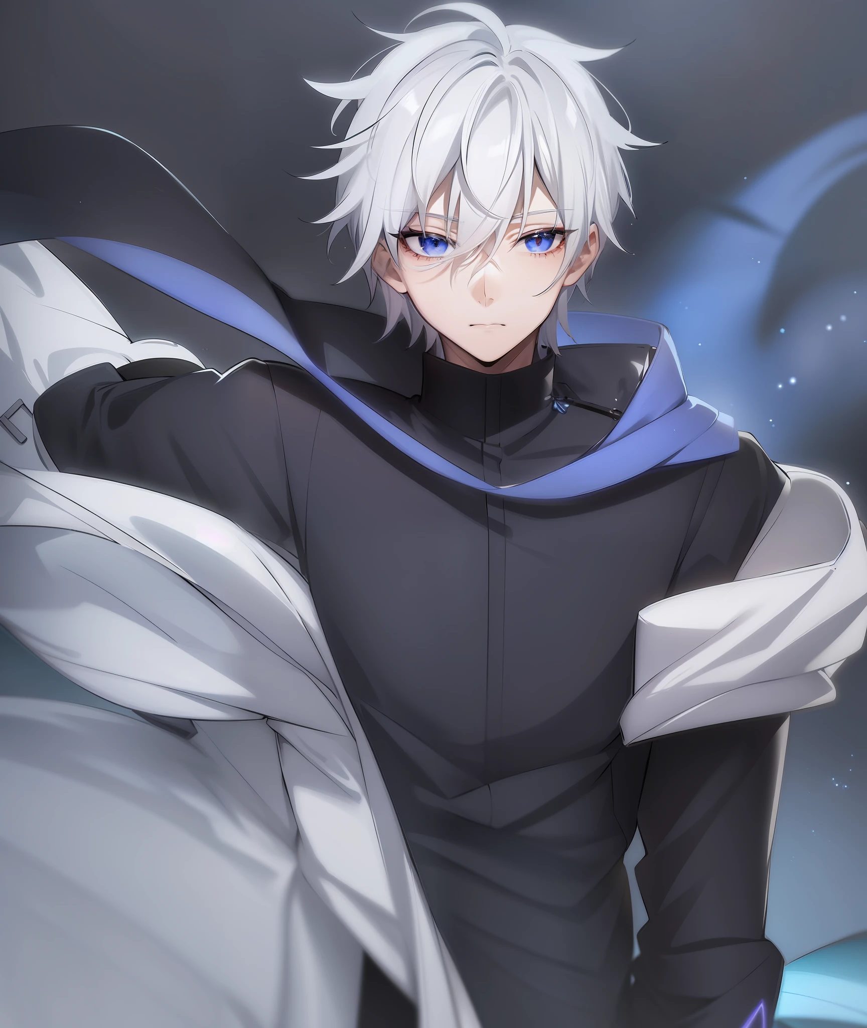 anime character with white hair and gray eyes standing in front of a black background,seishiro nagi,blue lock,male anime character,anime character,boredom face,detailed eyes,best quality