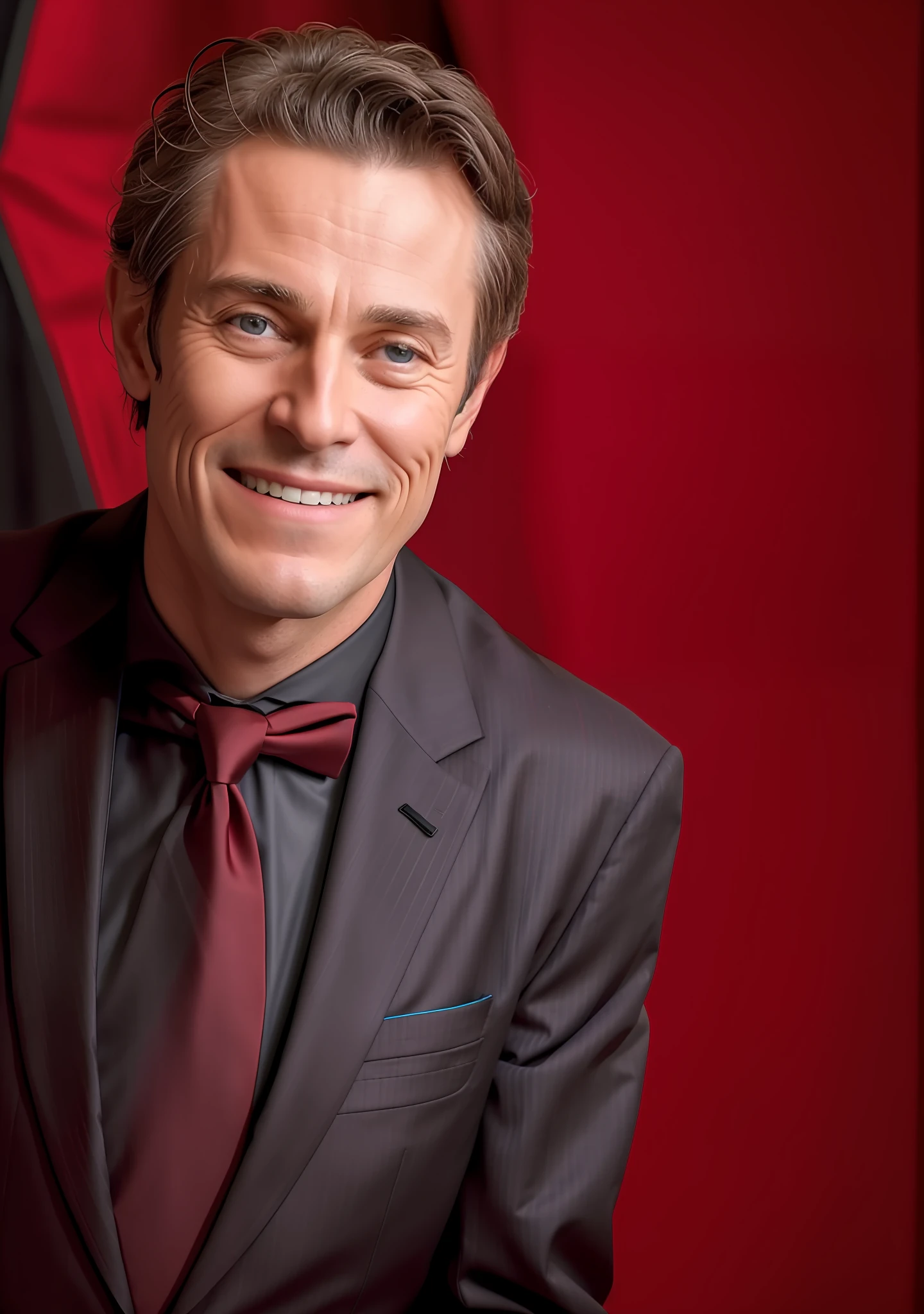 RAW photo, 1man, portrait of willedaf, thin, wearing (black suit and red tie:1.2), intricate, elegant, highly detailed, depth of field, natural lighting, hard focus, ray traced, (evil smile:1.2), 8k uhd, dslr, soft lighting, high quality, film grain, Fujifilm XT3