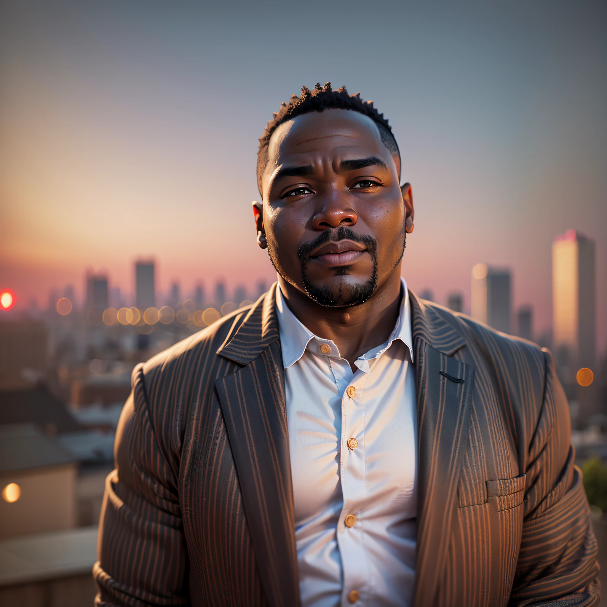 1man, african,masterpiece,best quality,dusk,cityscape,average chubby male,aged down,hairy body,depth of field, --auto --s2
