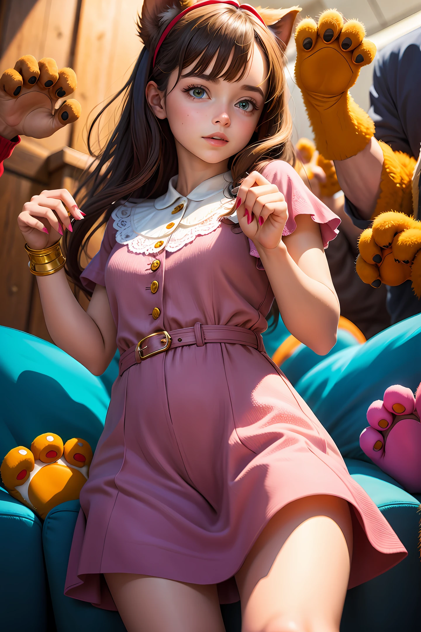 A lot of hands paw the girl