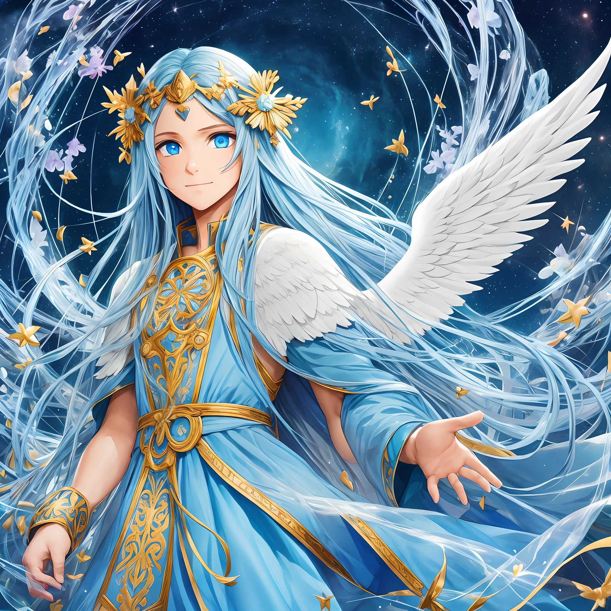 An angel (male, with blue eyes and long hair) speaking: What an immense joy to be able to share with you the wonders that are in store for your day today. I feel an infectious energy in the air, an omen of something extraordinary about to happen in your life. Allow me to unravel some of this mystery and illuminate your heart with words of love and hope. --auto --s2