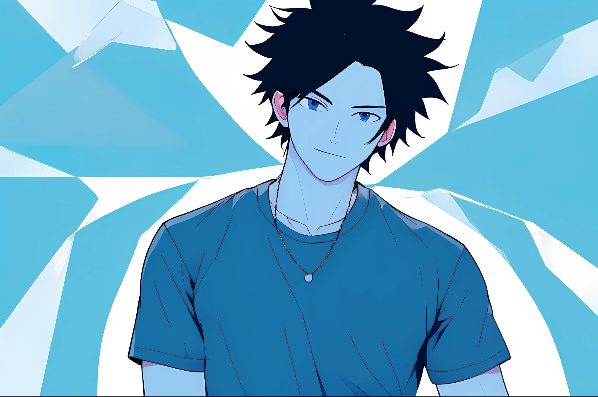 (man:1.4),summer,upperbody,black hair, looking at viewer, outline,